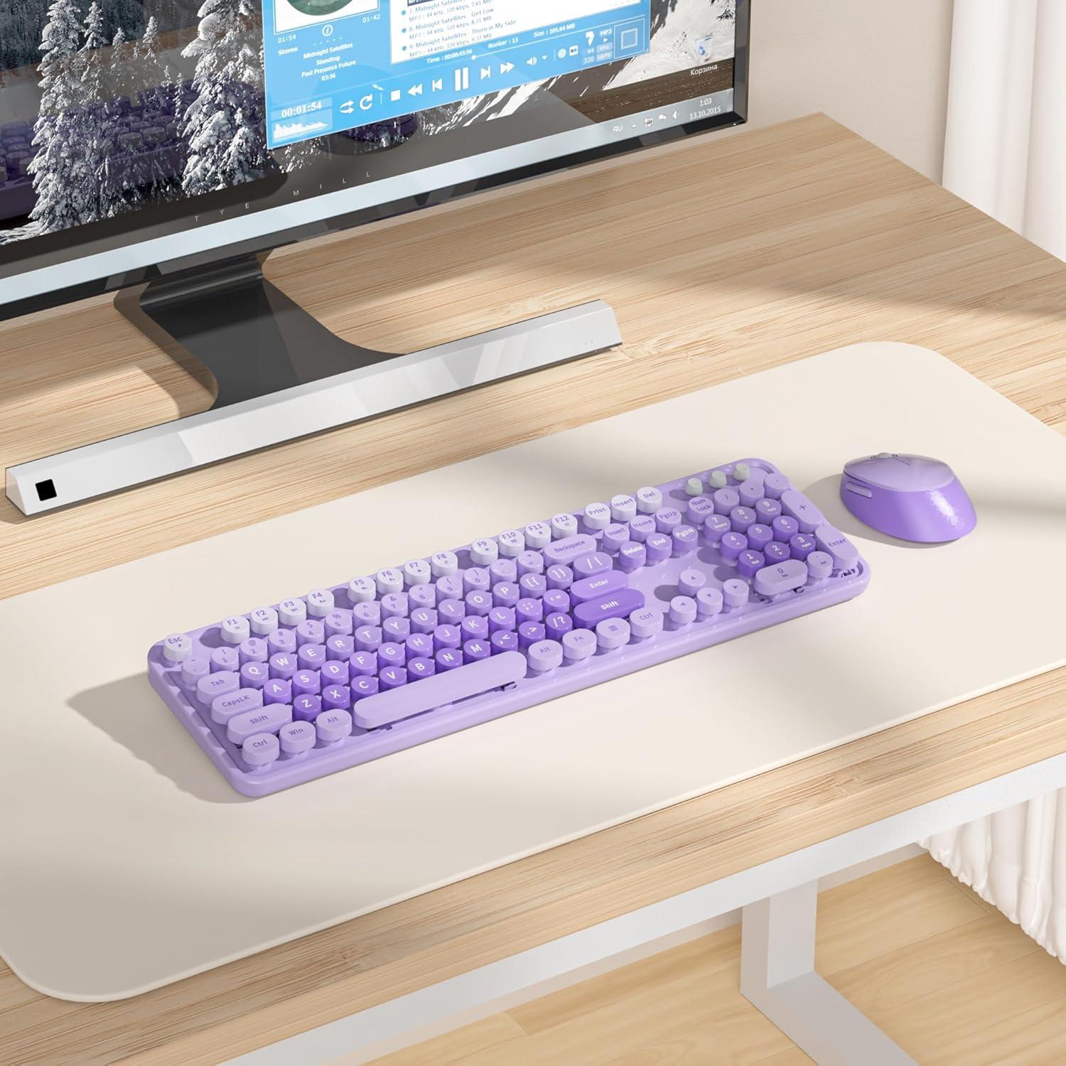 Combo Teclado y Ratón Inalámbrico Ussixchare Morado Retro