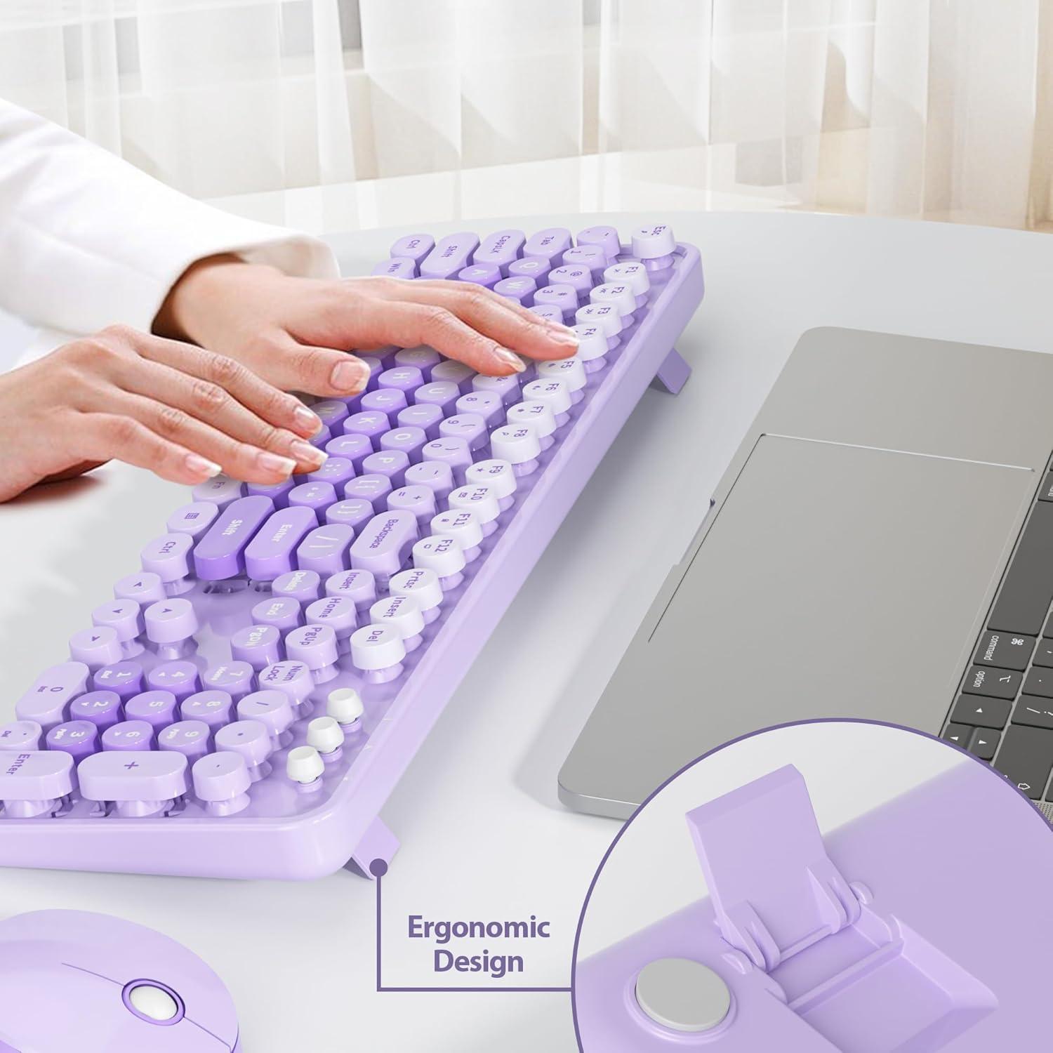 Combo Teclado y Ratón Inalámbrico Ussixchare Morado Retro