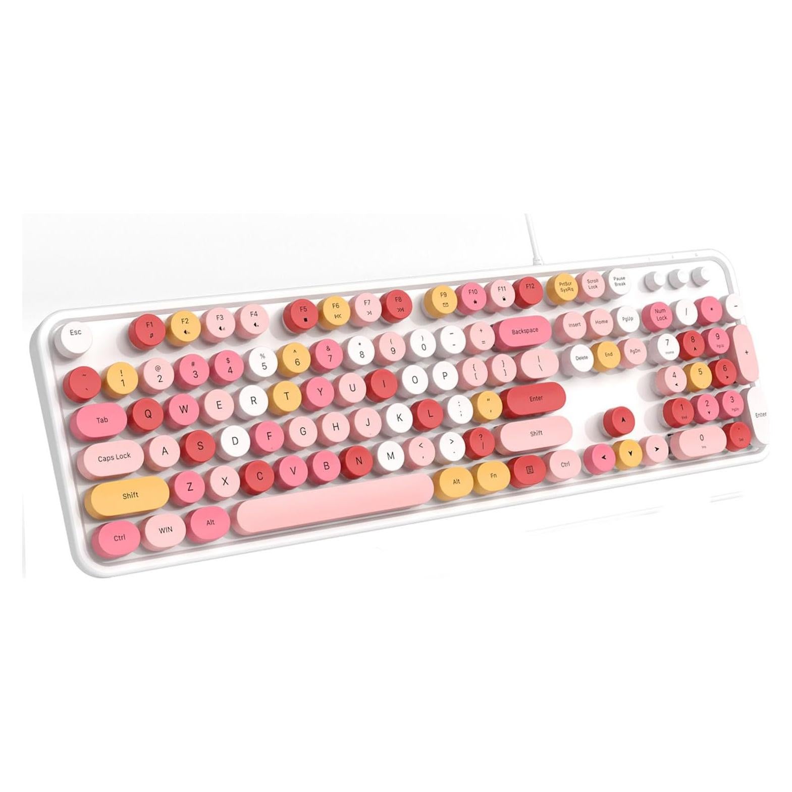 Teclado USB con Cable Meidosa Retro Blanco Colorido 104 Teclas