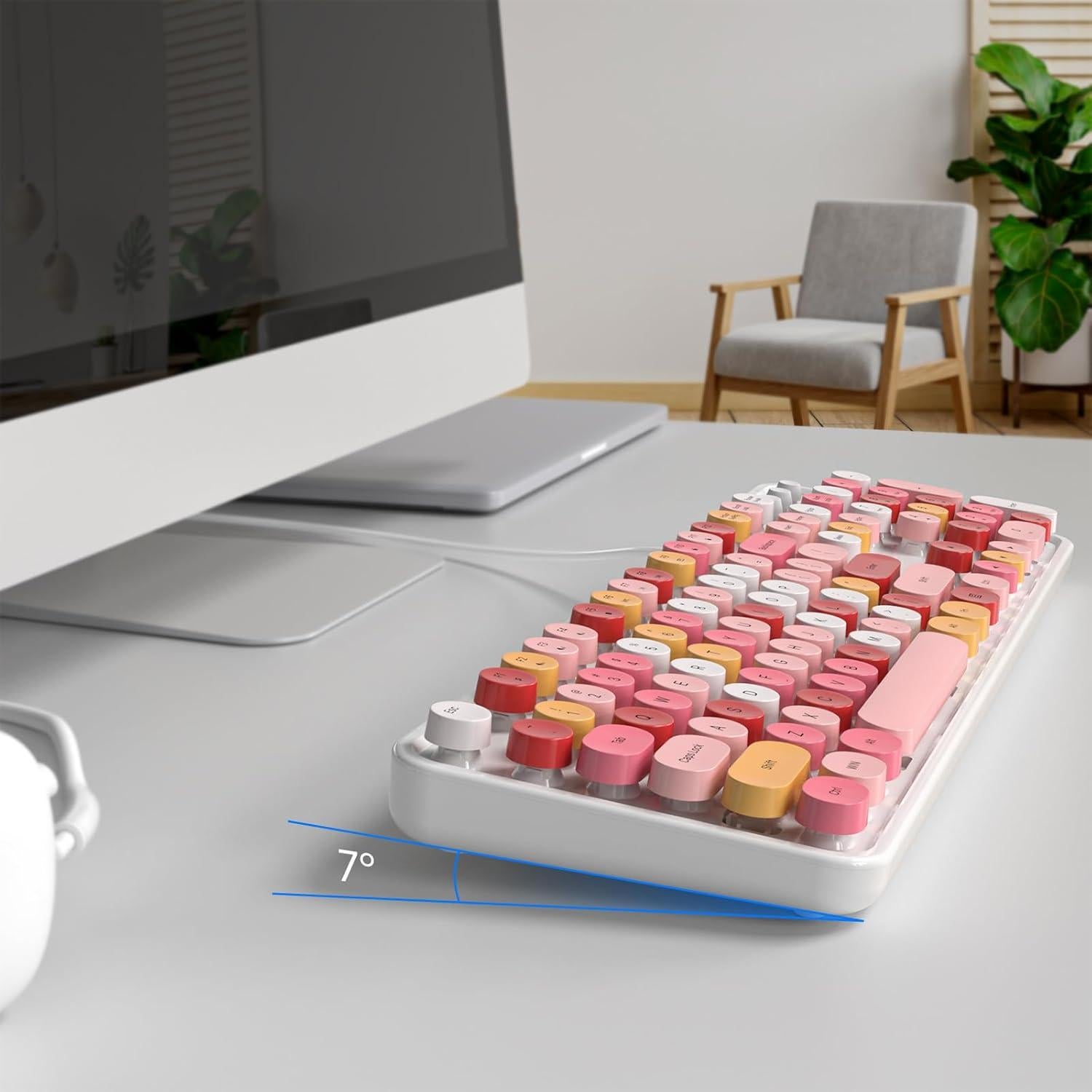 Teclado USB con Cable Meidosa Retro Blanco Colorido 104 Teclas