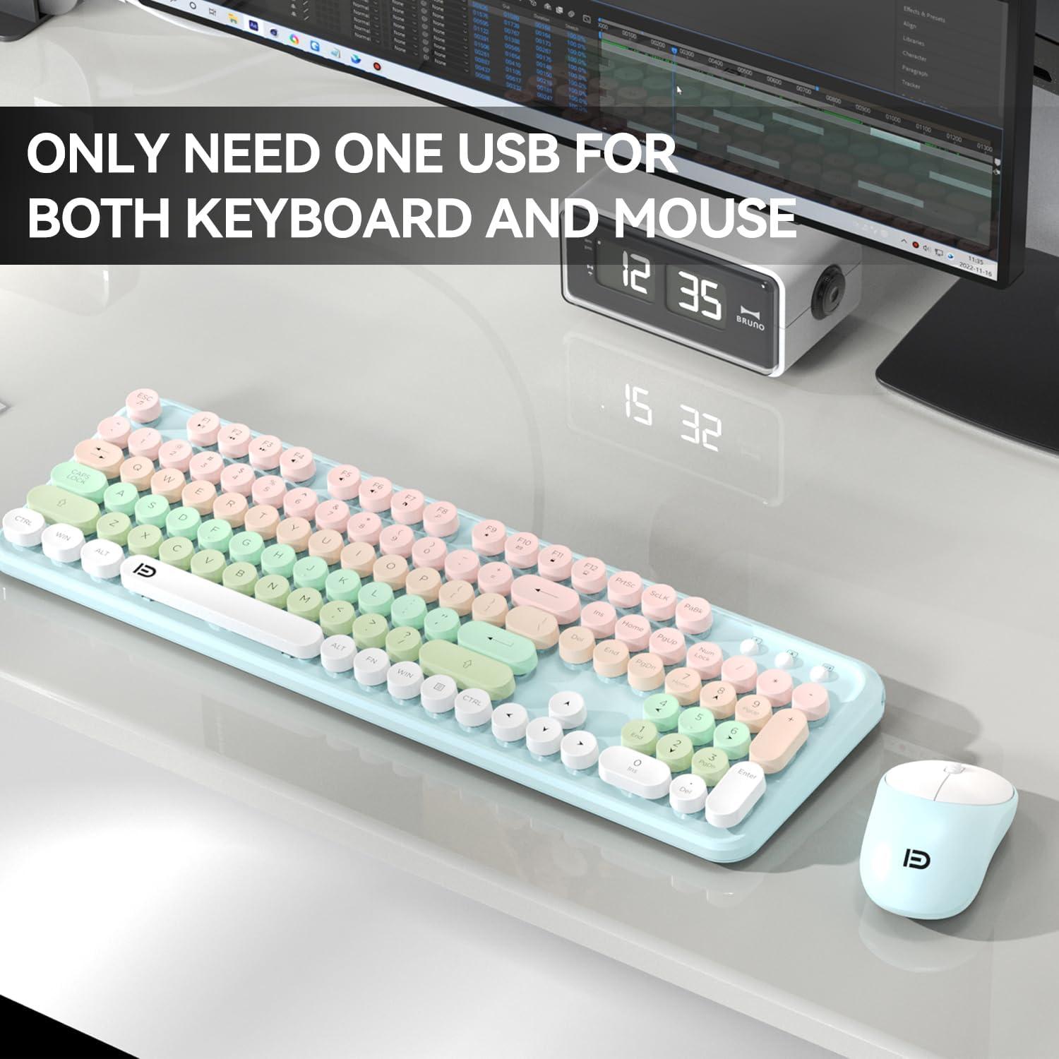 Combo Teclado y Ratón Inalámbrico BAIHUAFRU 104 Teclas Azul Claro