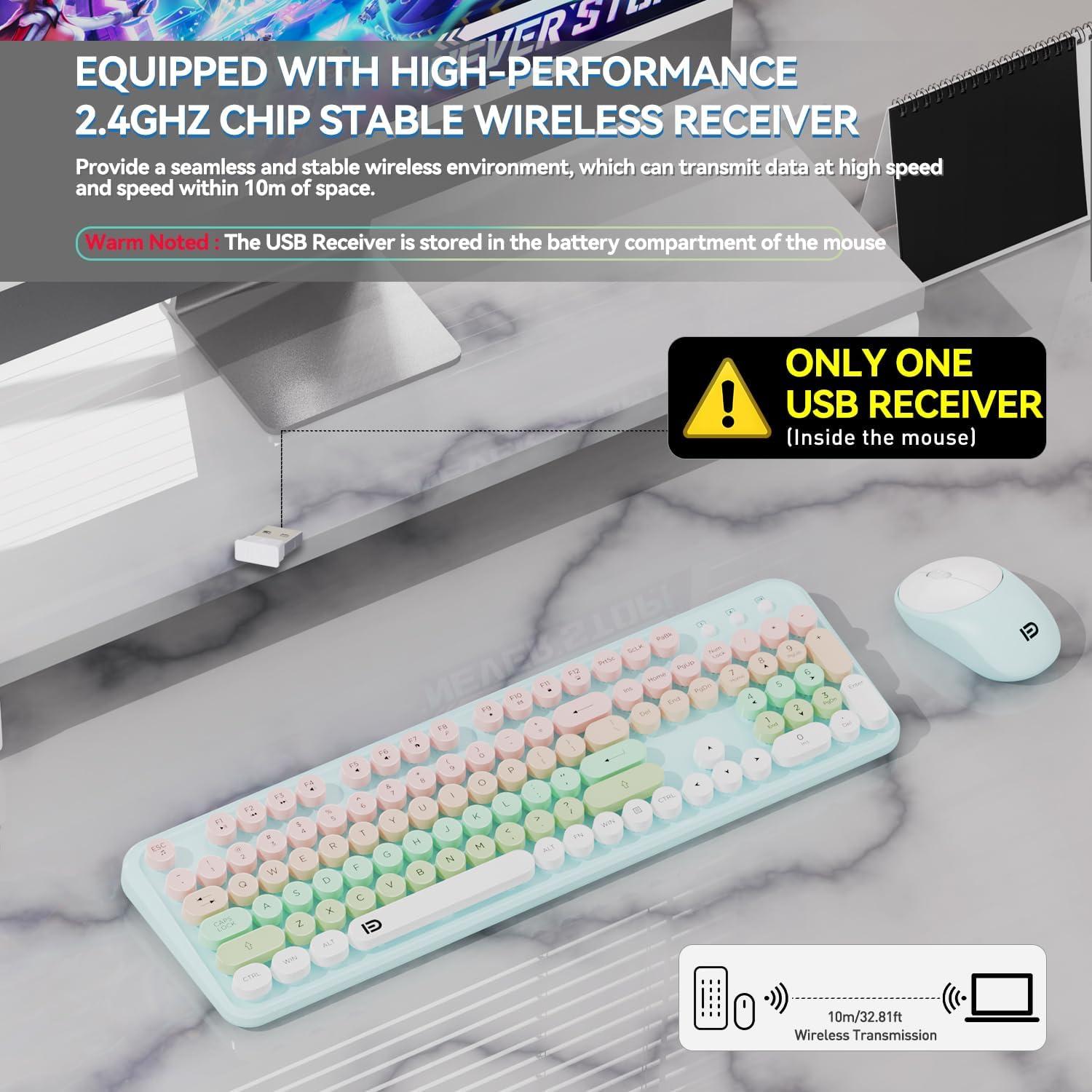 Combo Teclado y Ratón Inalámbrico BAIHUAFRU 104 Teclas Azul Claro