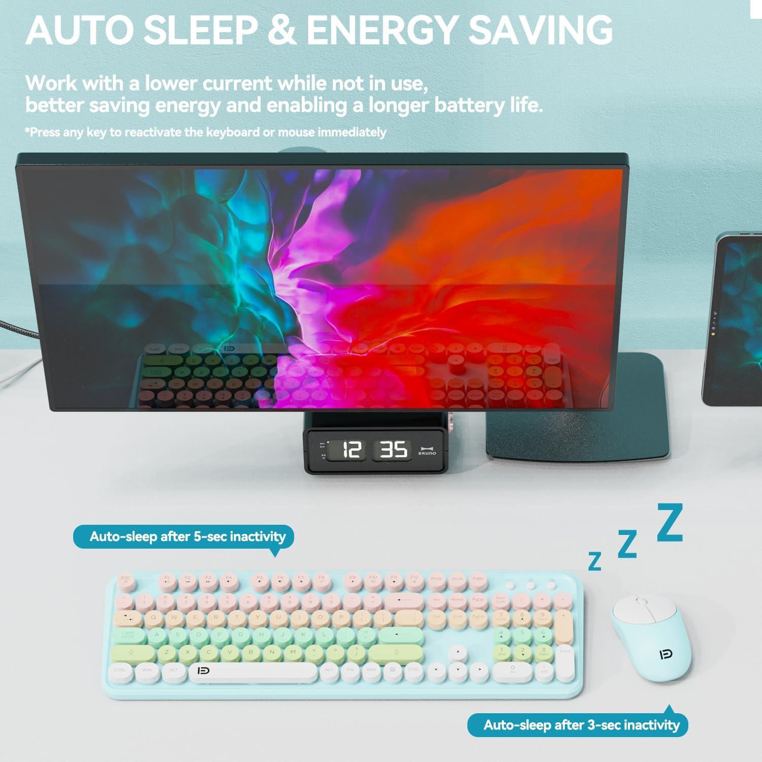 Combo Teclado y Ratón Inalámbrico BAIHUAFRU 104 Teclas Azul Claro