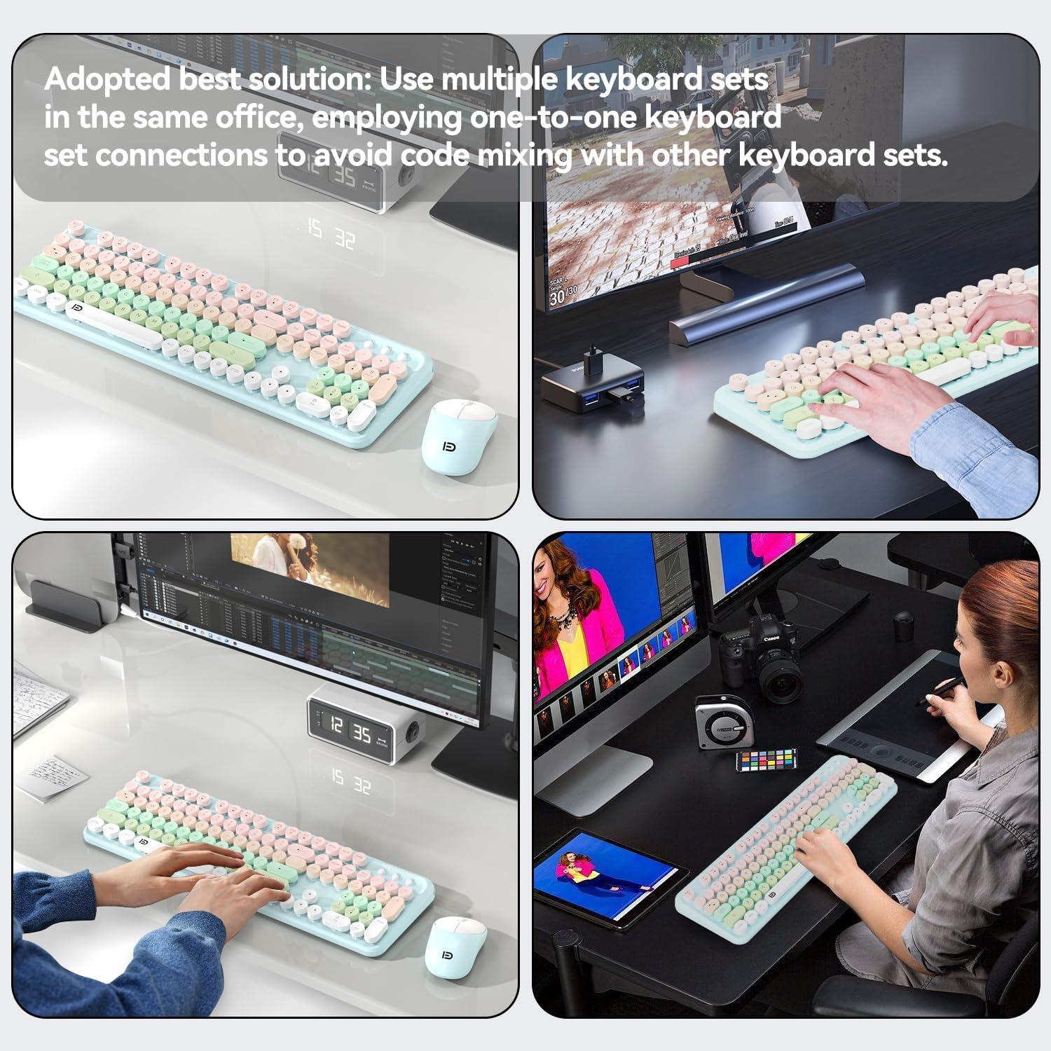 Combo Teclado y Ratón Inalámbrico BAIHUAFRU 104 Teclas Azul Claro