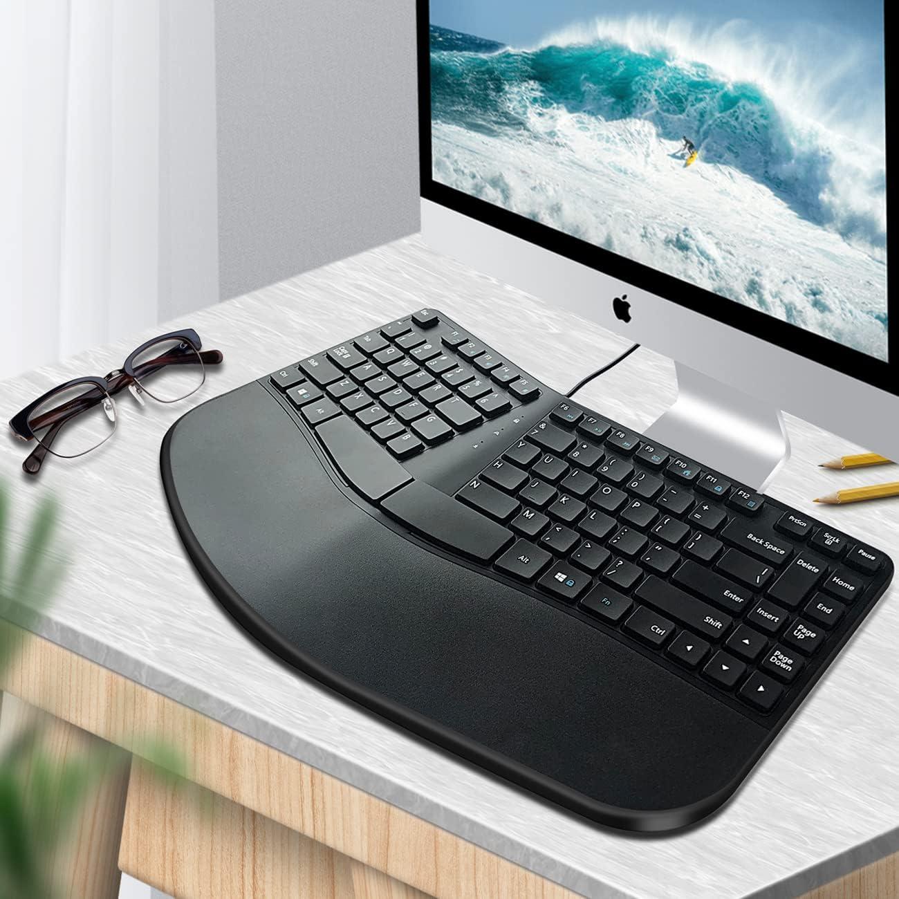 Teclado Ergonómico MCSaite MC-390B USB con Soporte Acolchado