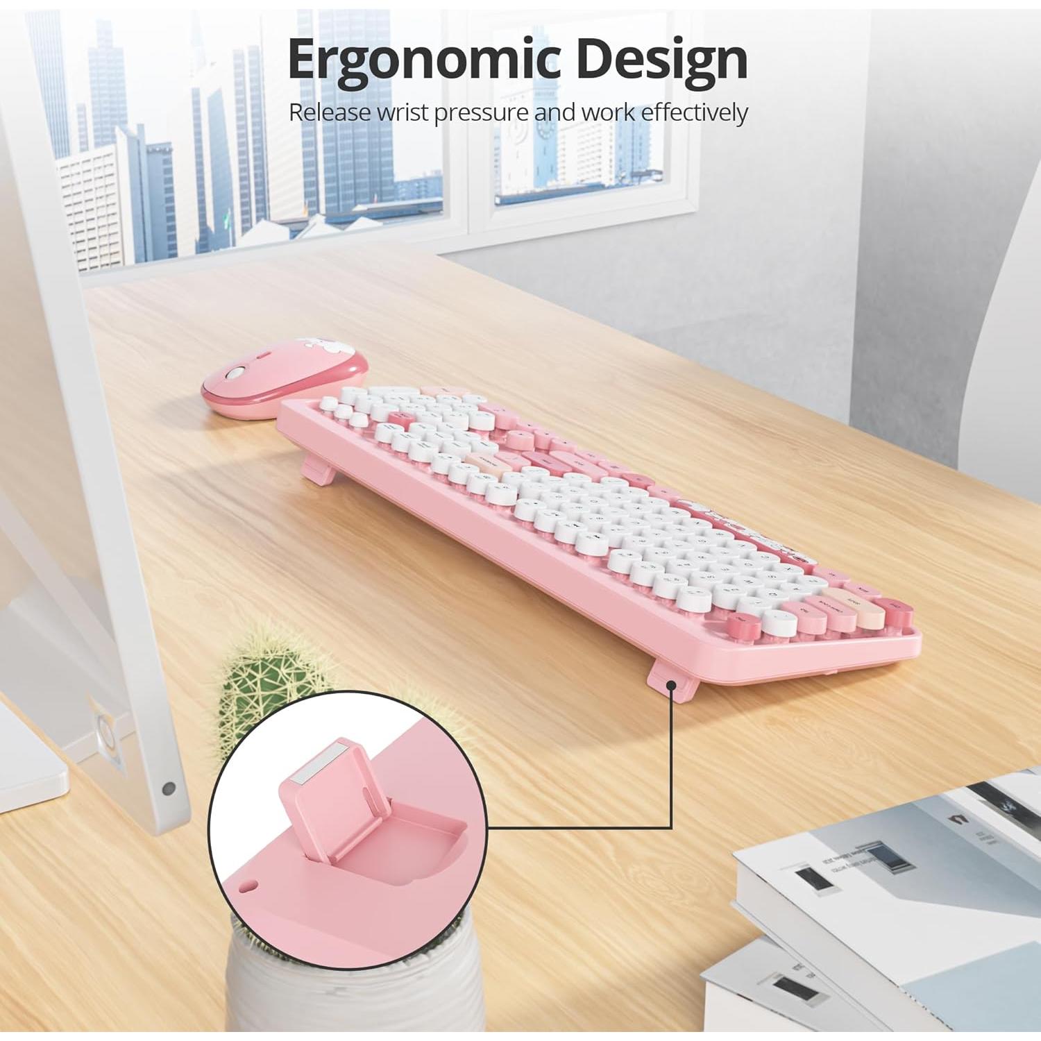 Teclado Inalámbrico Retro 104 Teclas Rosa Mosptnspg