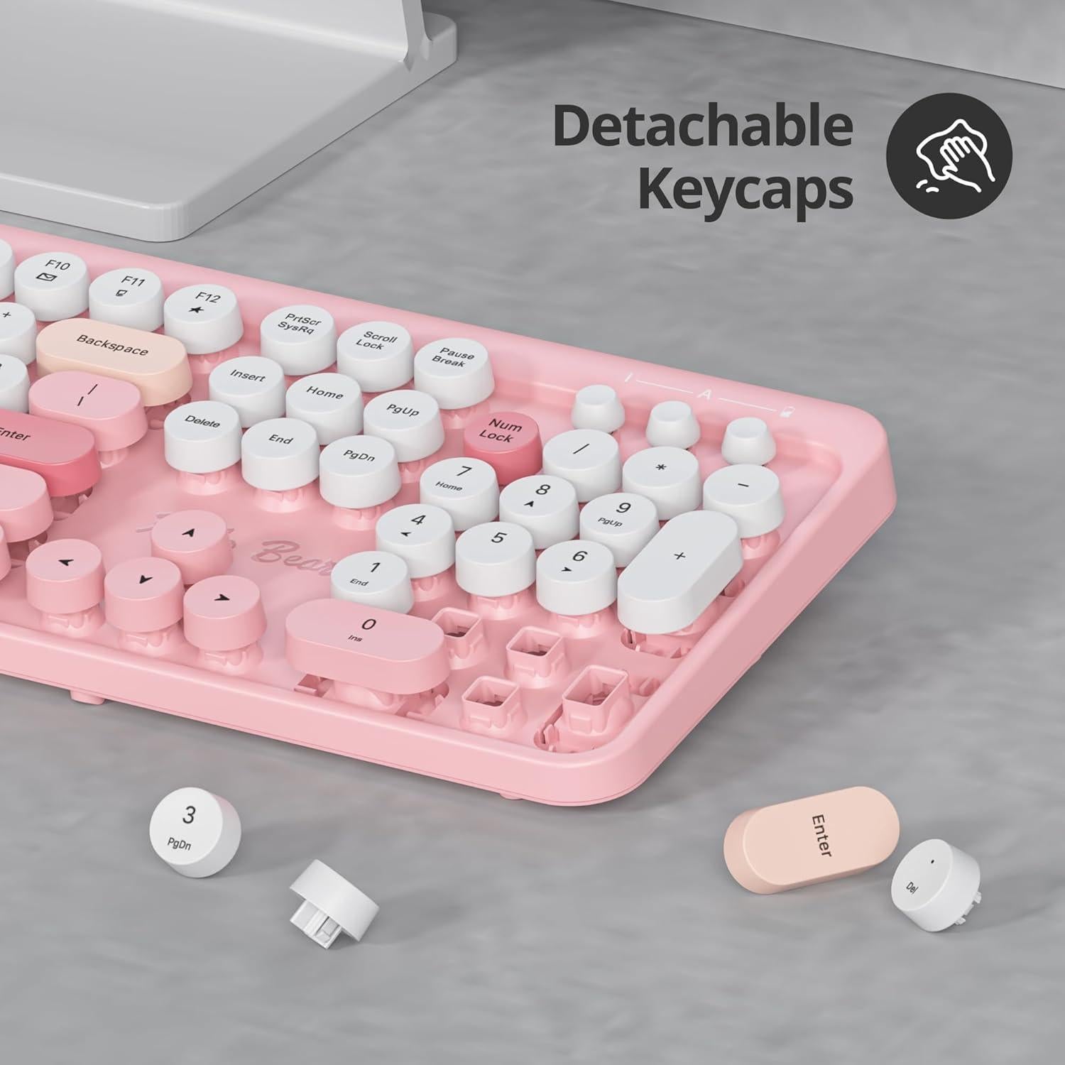 Teclado Inalámbrico Retro 104 Teclas Rosa Mosptnspg