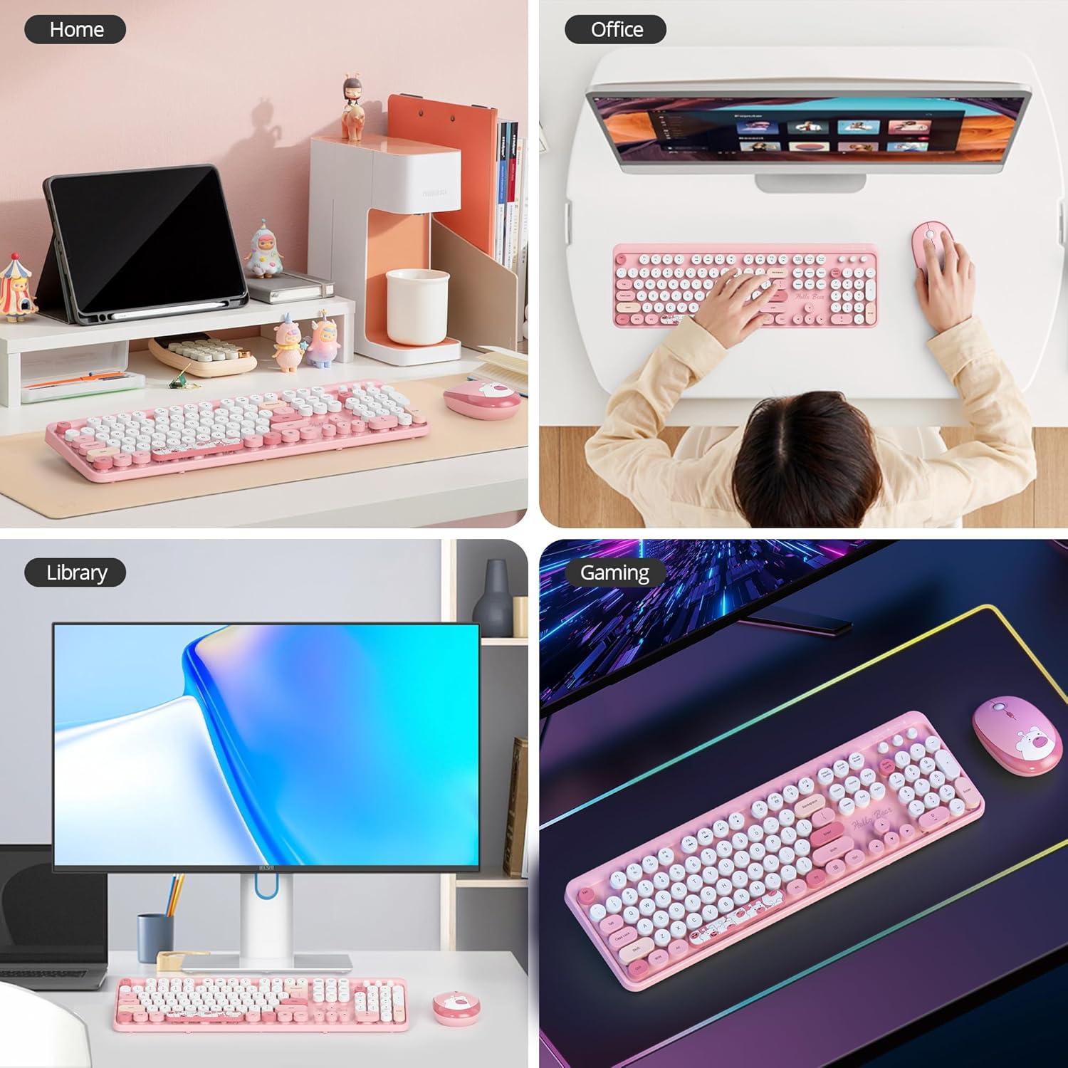 Teclado Inalámbrico Retro 104 Teclas Rosa Mosptnspg