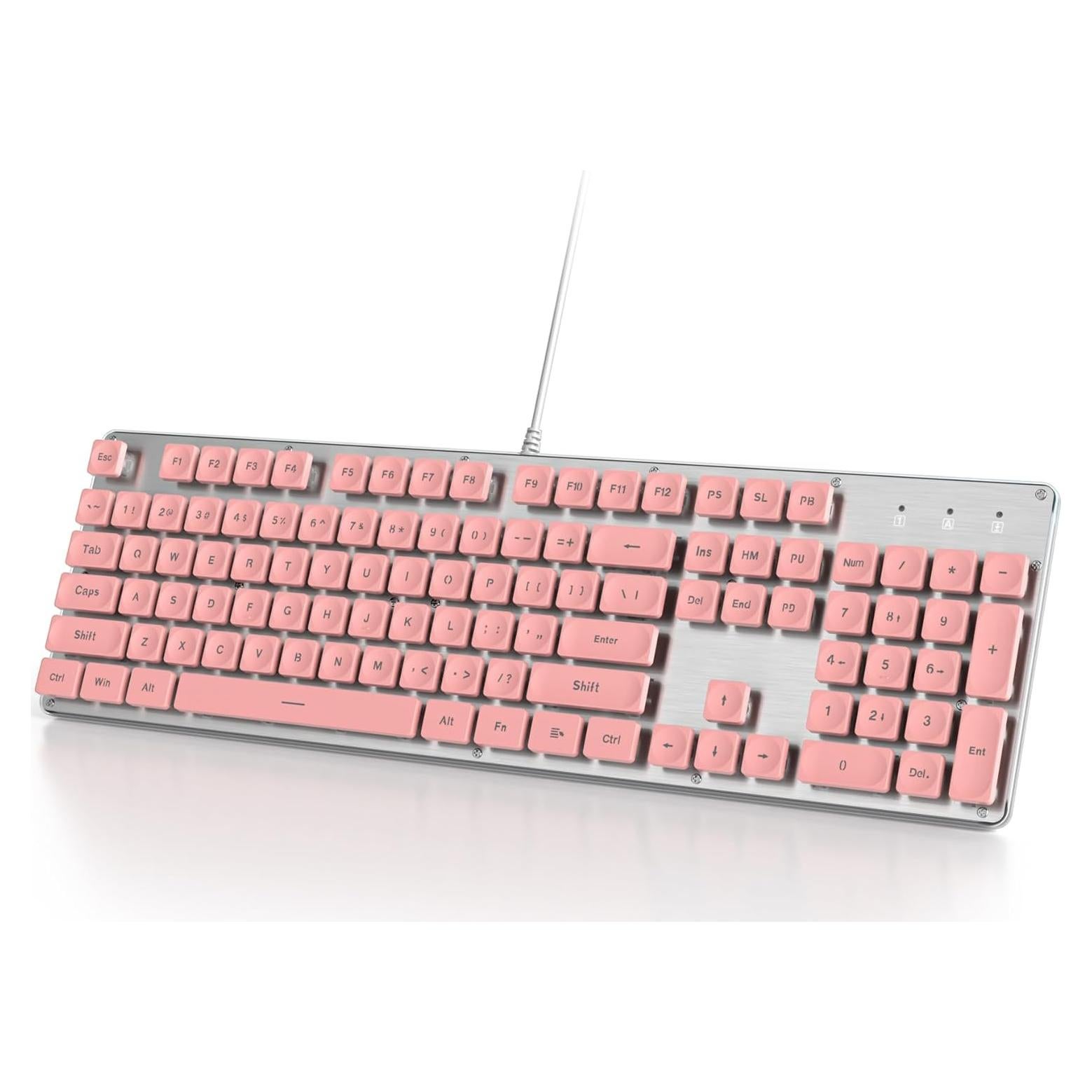 Teclado Owpkeenthy Rosa Iluminado Silencioso 104 Teclas