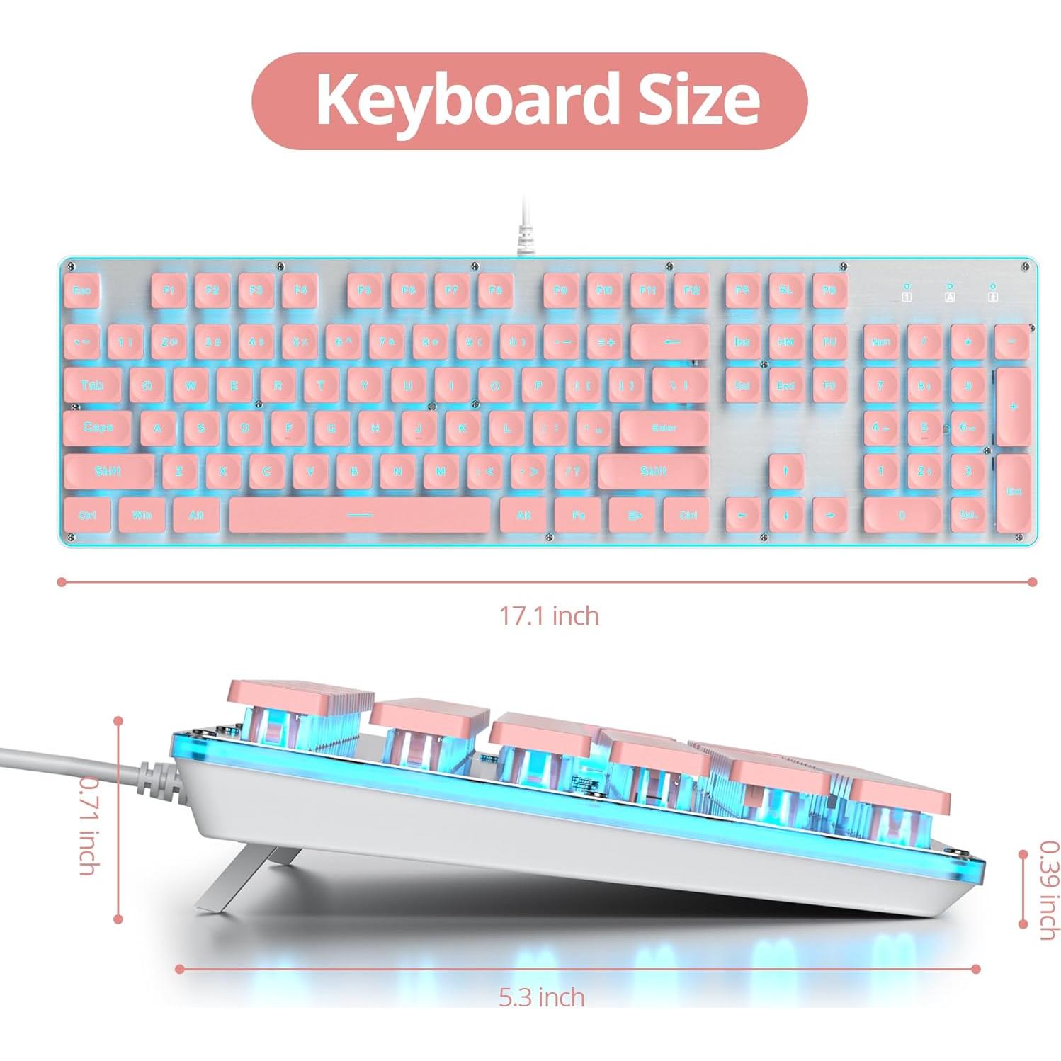 Teclado Owpkeenthy Rosa Iluminado Silencioso 104 Teclas