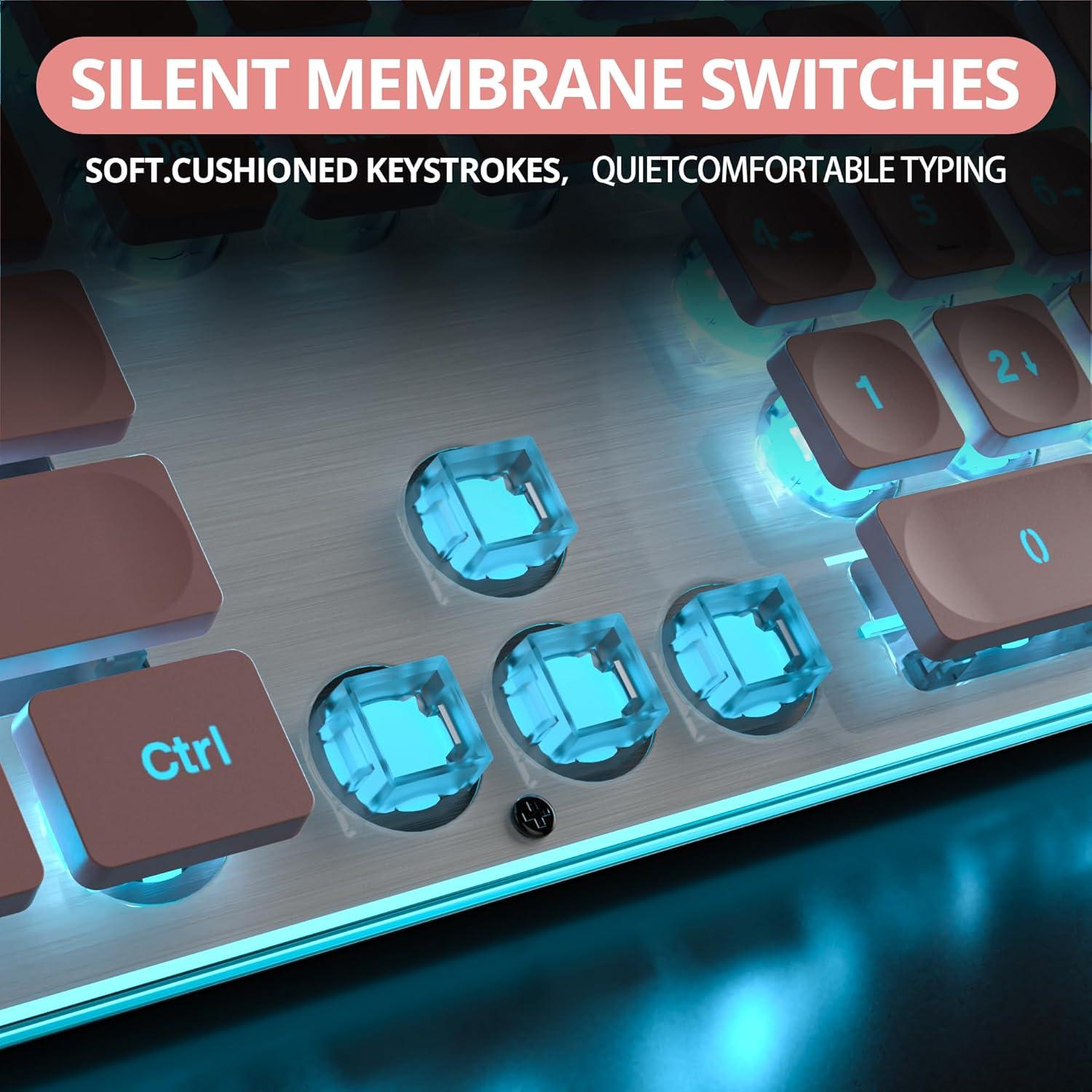 Teclado Owpkeenthy Rosa Iluminado Silencioso 104 Teclas