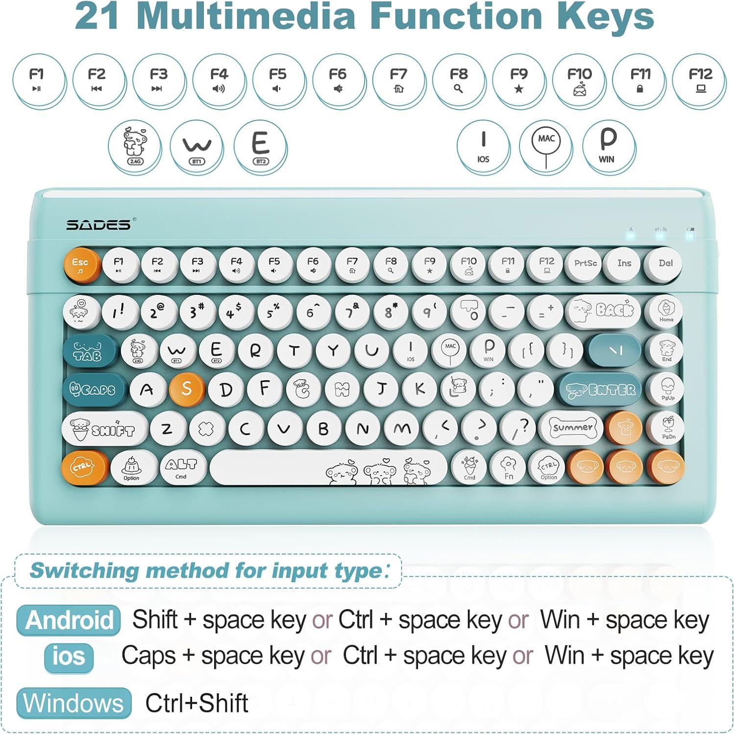 Teclado Inalámbrico Bluetooth BAIHUAFRU Retro Colorido 34.4cm