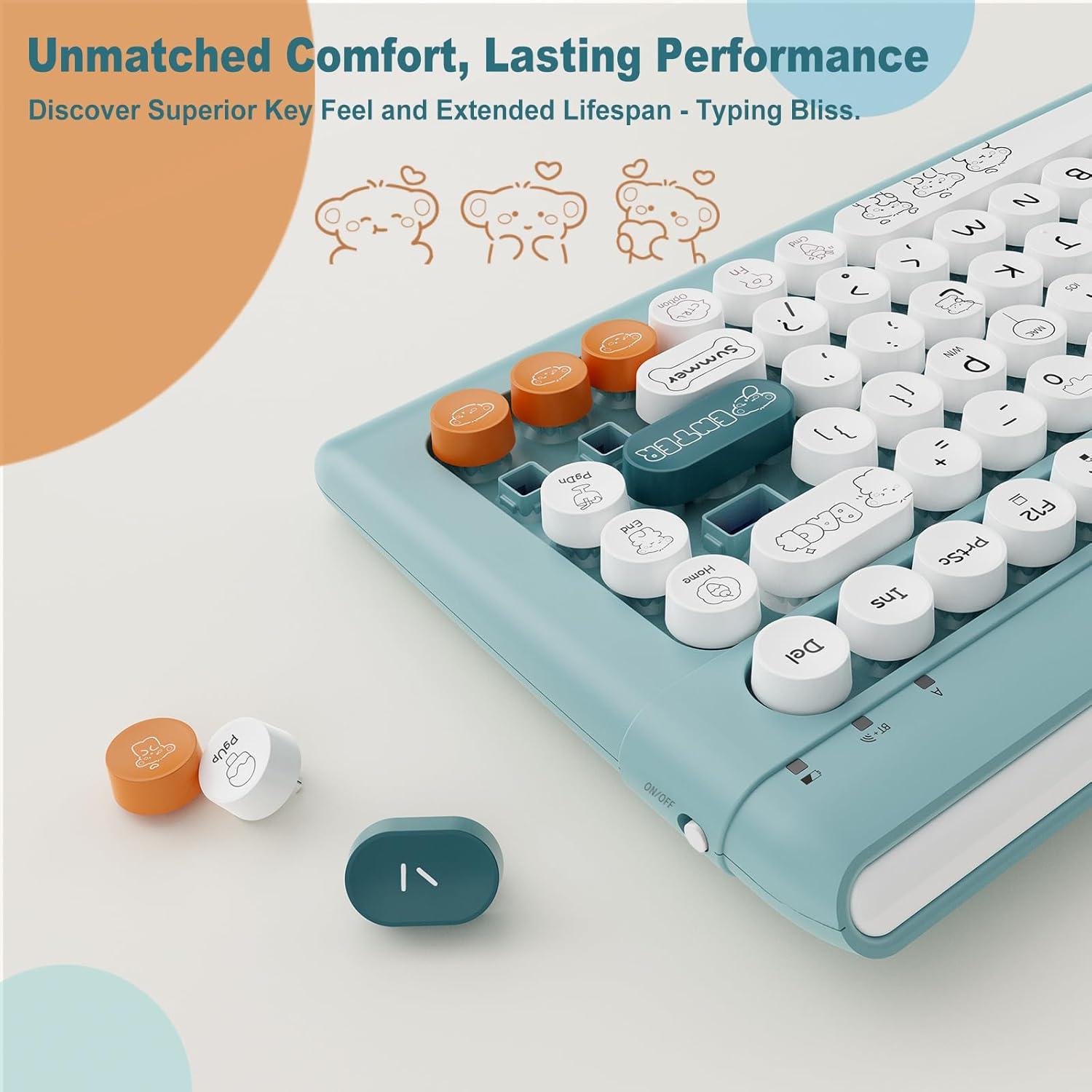 Teclado Inalámbrico Bluetooth BAIHUAFRU Retro Colorido 34.4cm