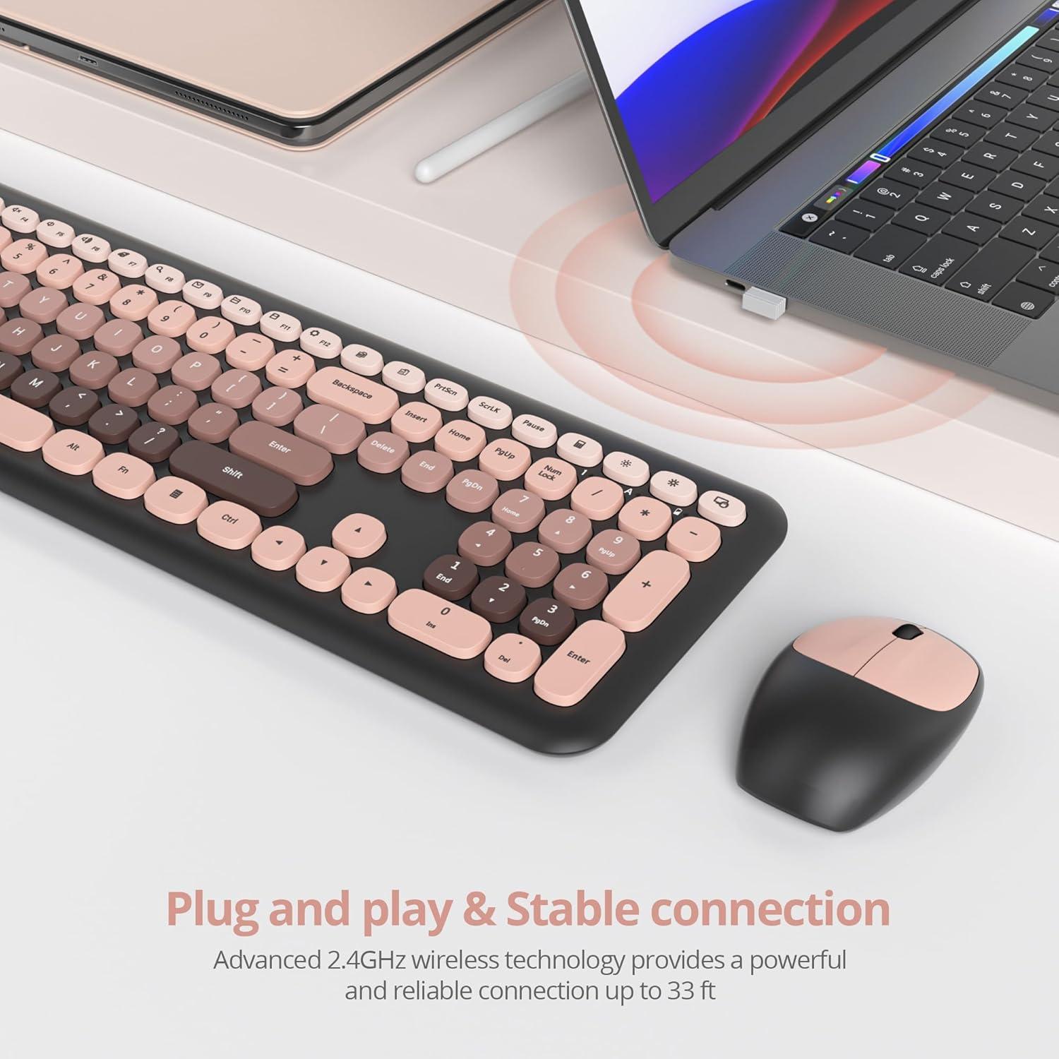 Combo Teclado y Ratón Inalámbricos Fogruaden Rosa Silencioso