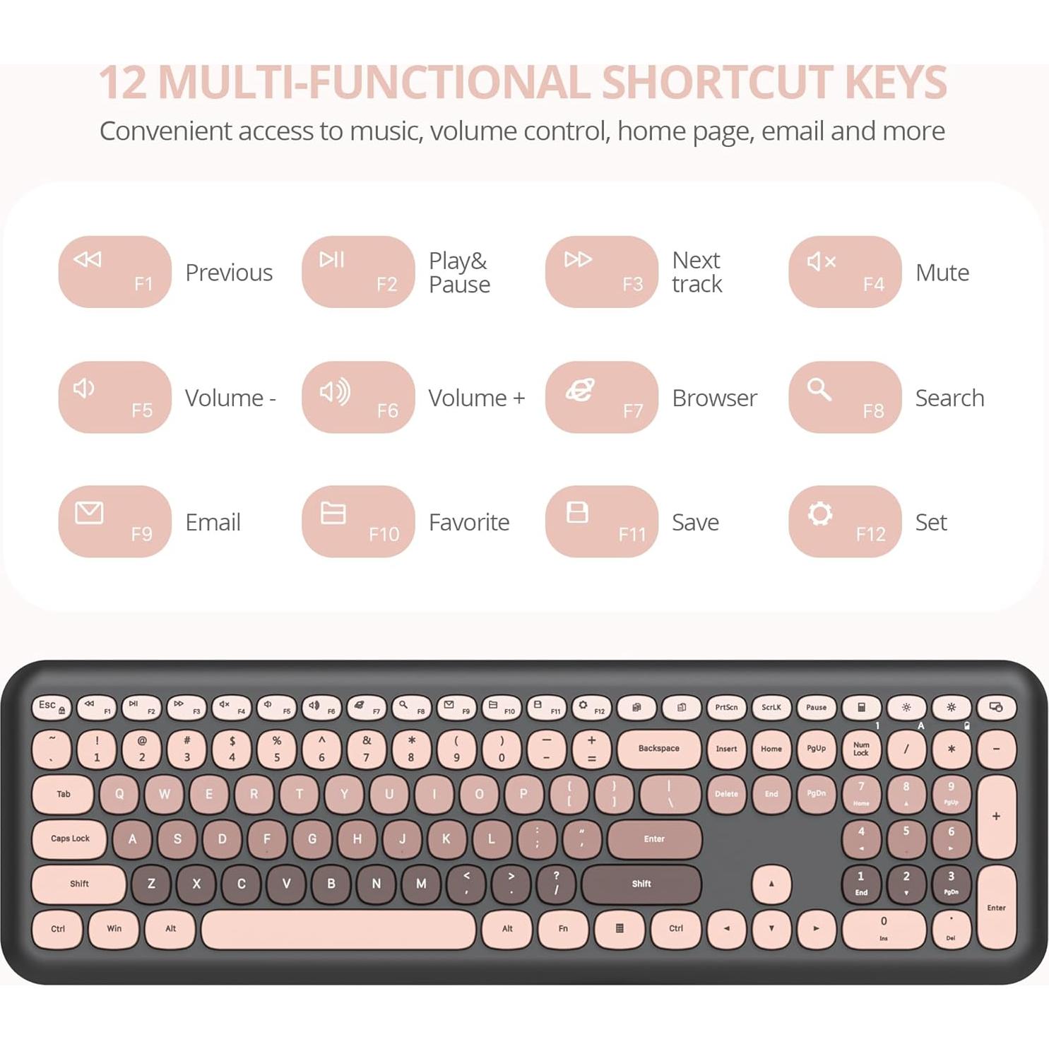 Combo Teclado y Ratón Inalámbricos Fogruaden Rosa Silencioso