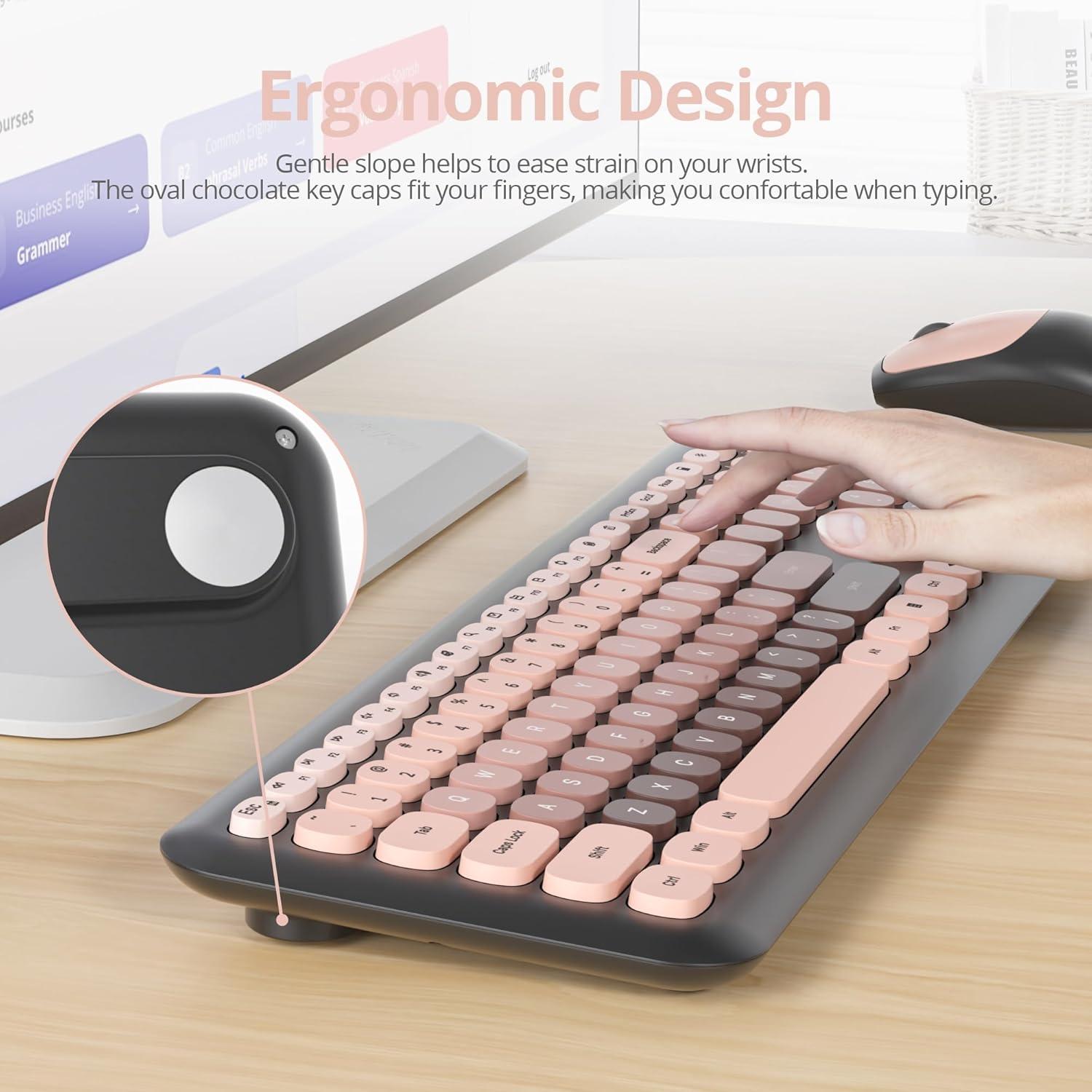 Combo Teclado y Ratón Inalámbricos Fogruaden Rosa Silencioso