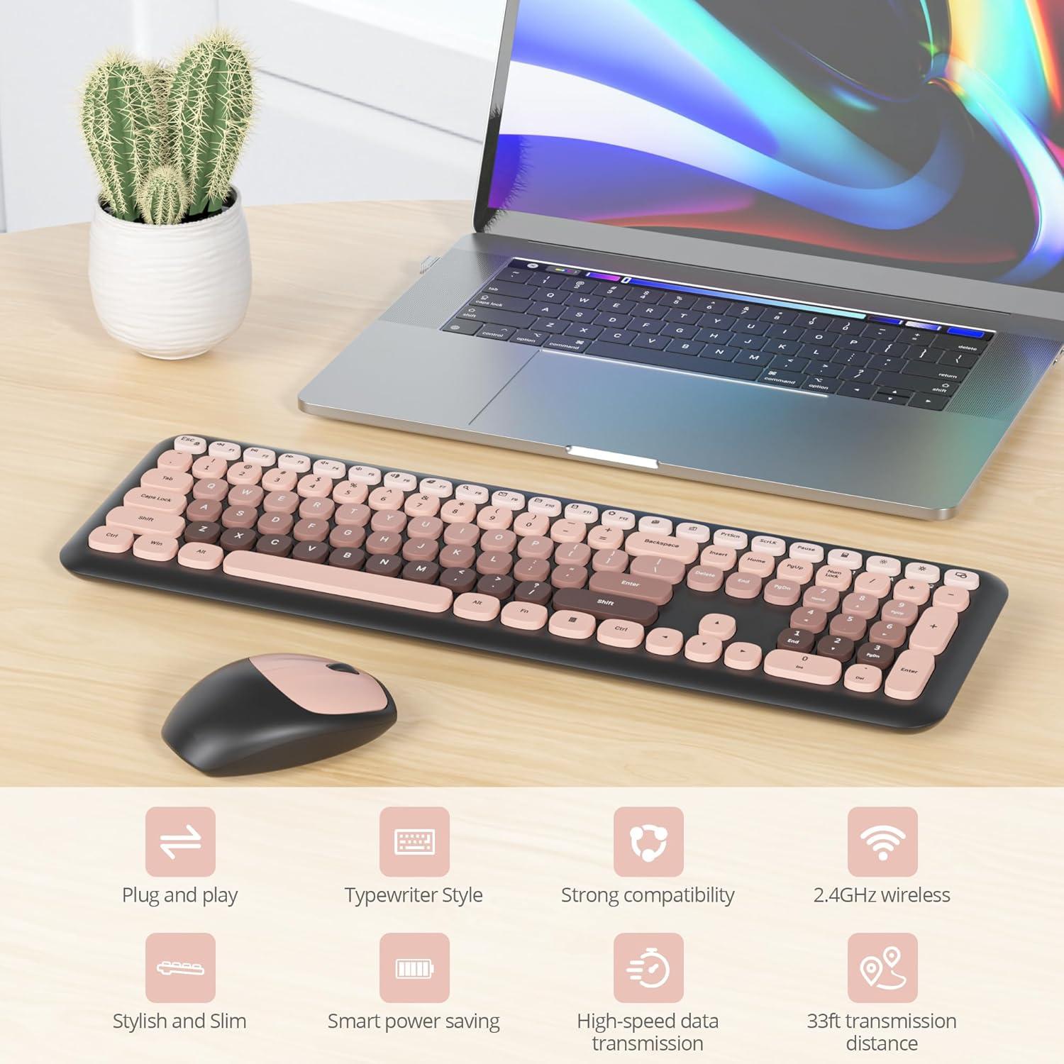 Combo Teclado y Ratón Inalámbricos Fogruaden Rosa Silencioso