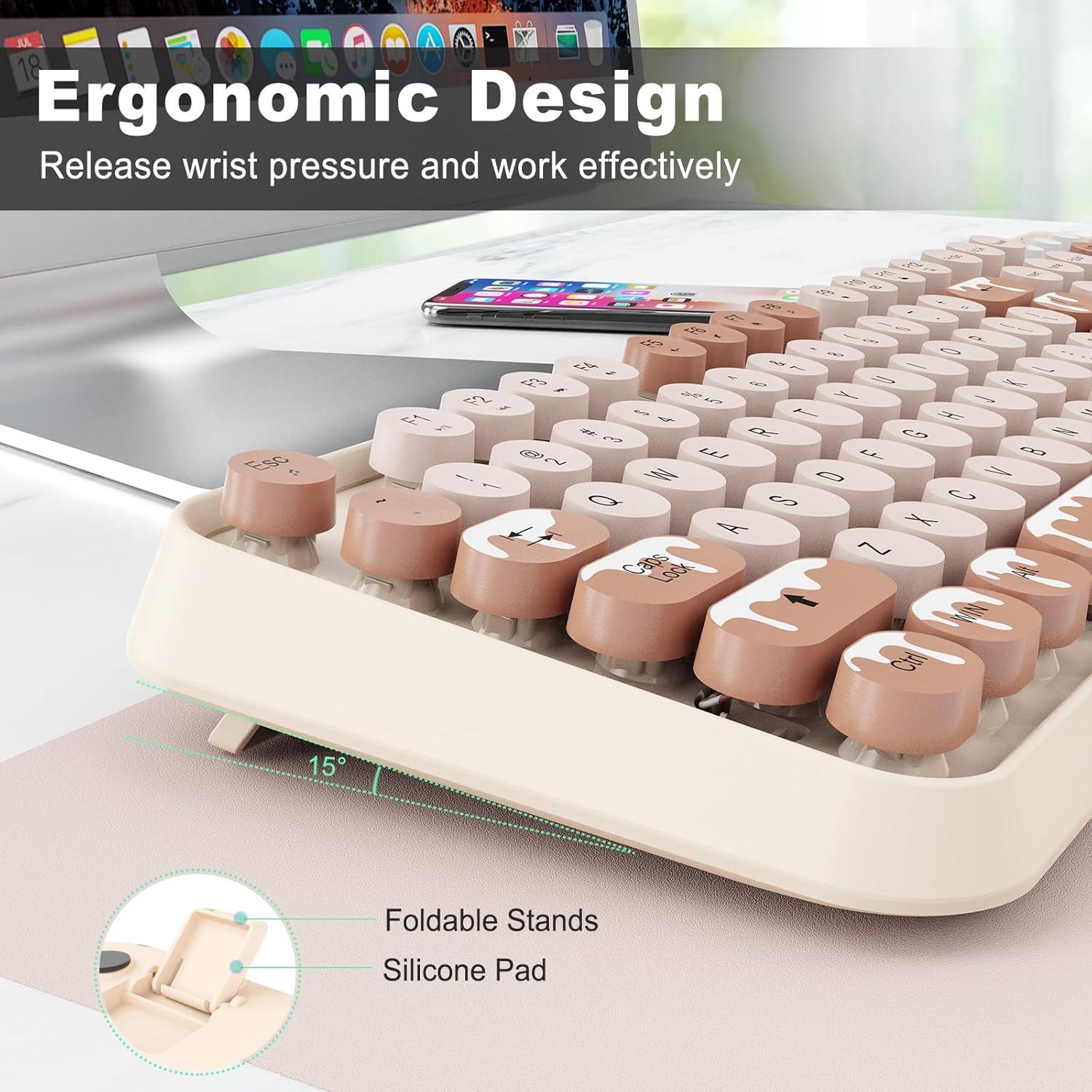 Combo Teclado y Ratón Inalámbrico FOPETT Retro Helado