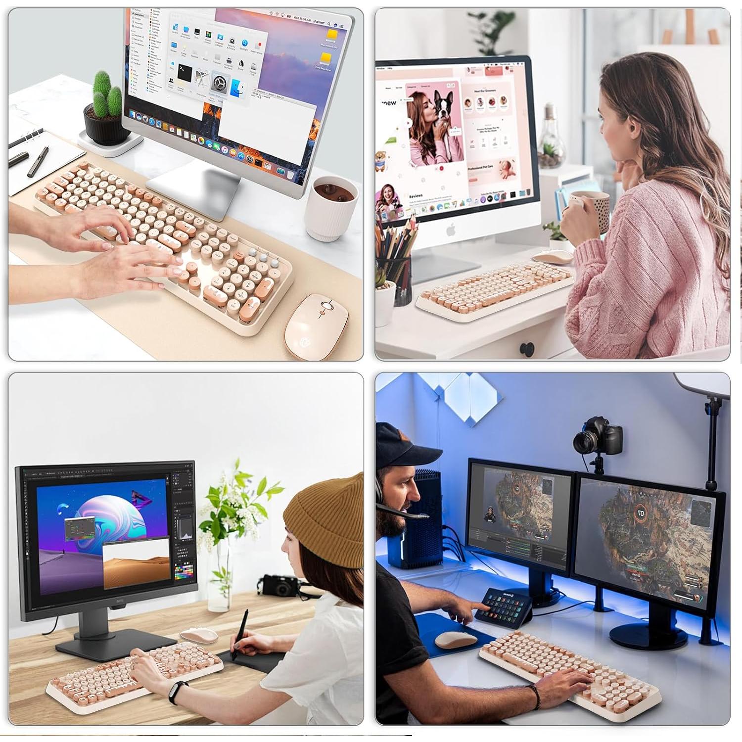 Combo Teclado y Ratón Inalámbrico FOPETT Retro Helado