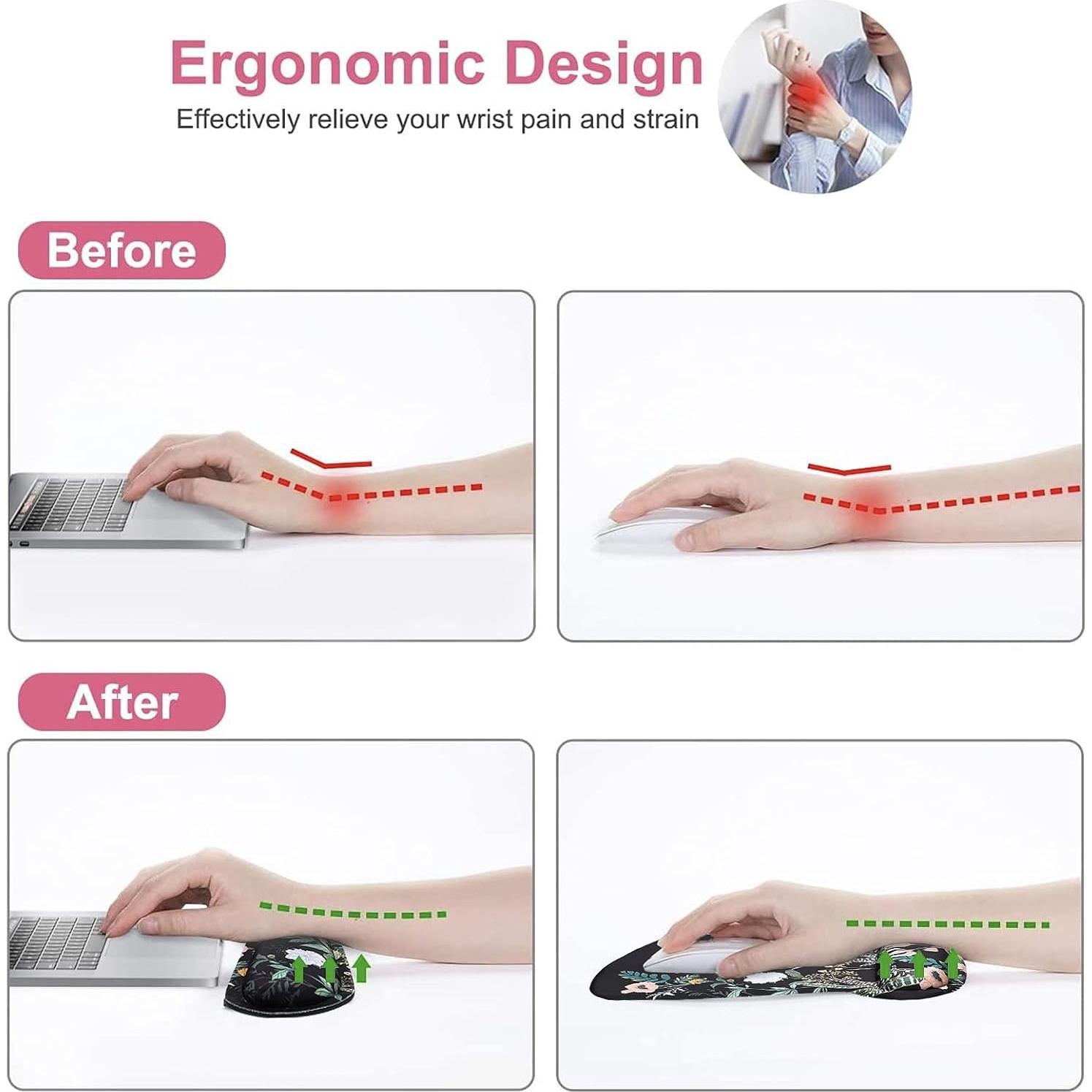 Soporte Reposamuñecas Ergonómico MOSISO Floral Negro