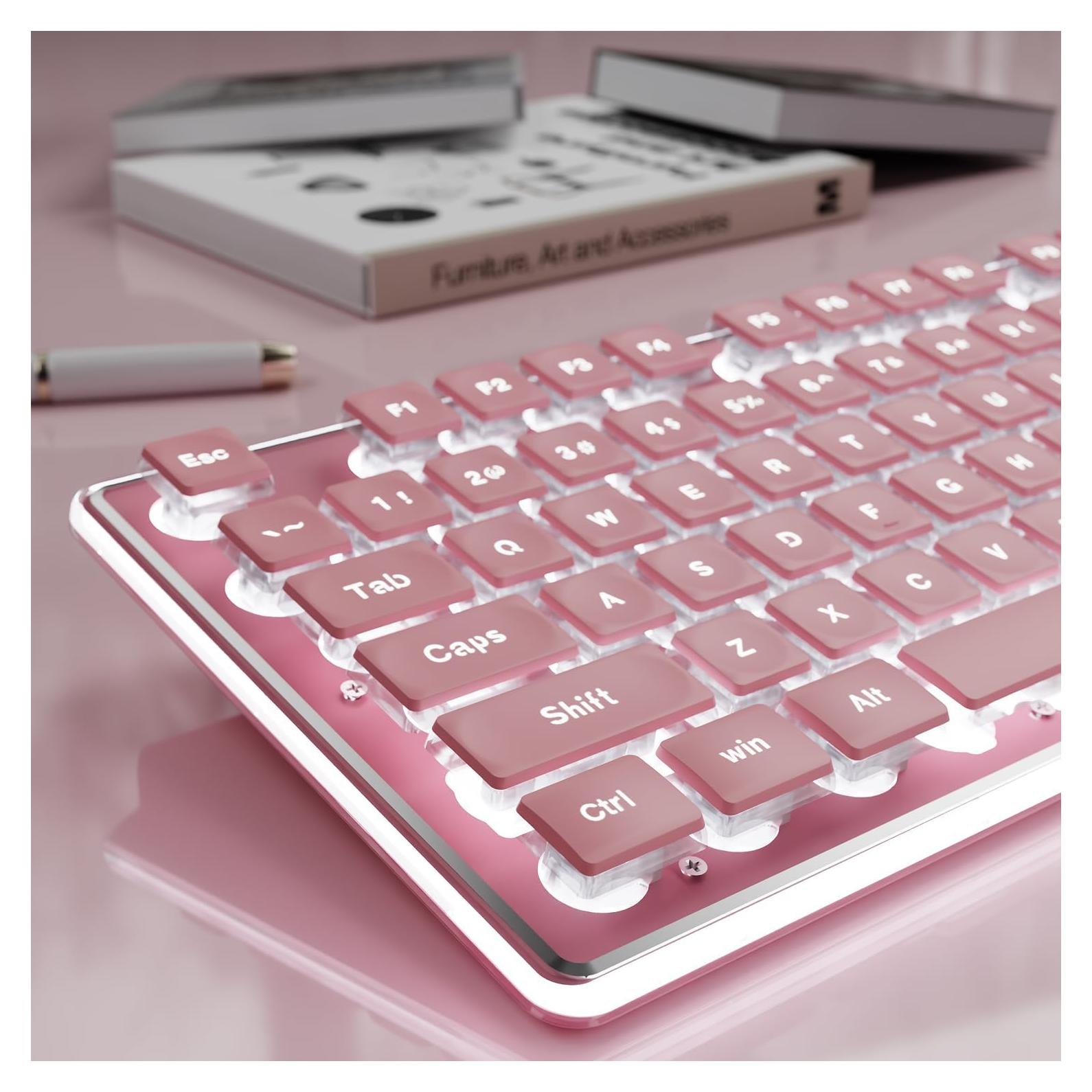 Teclado Retroiluminado EWEADN GX710S USB Rosa con Teclas Silenciosas
