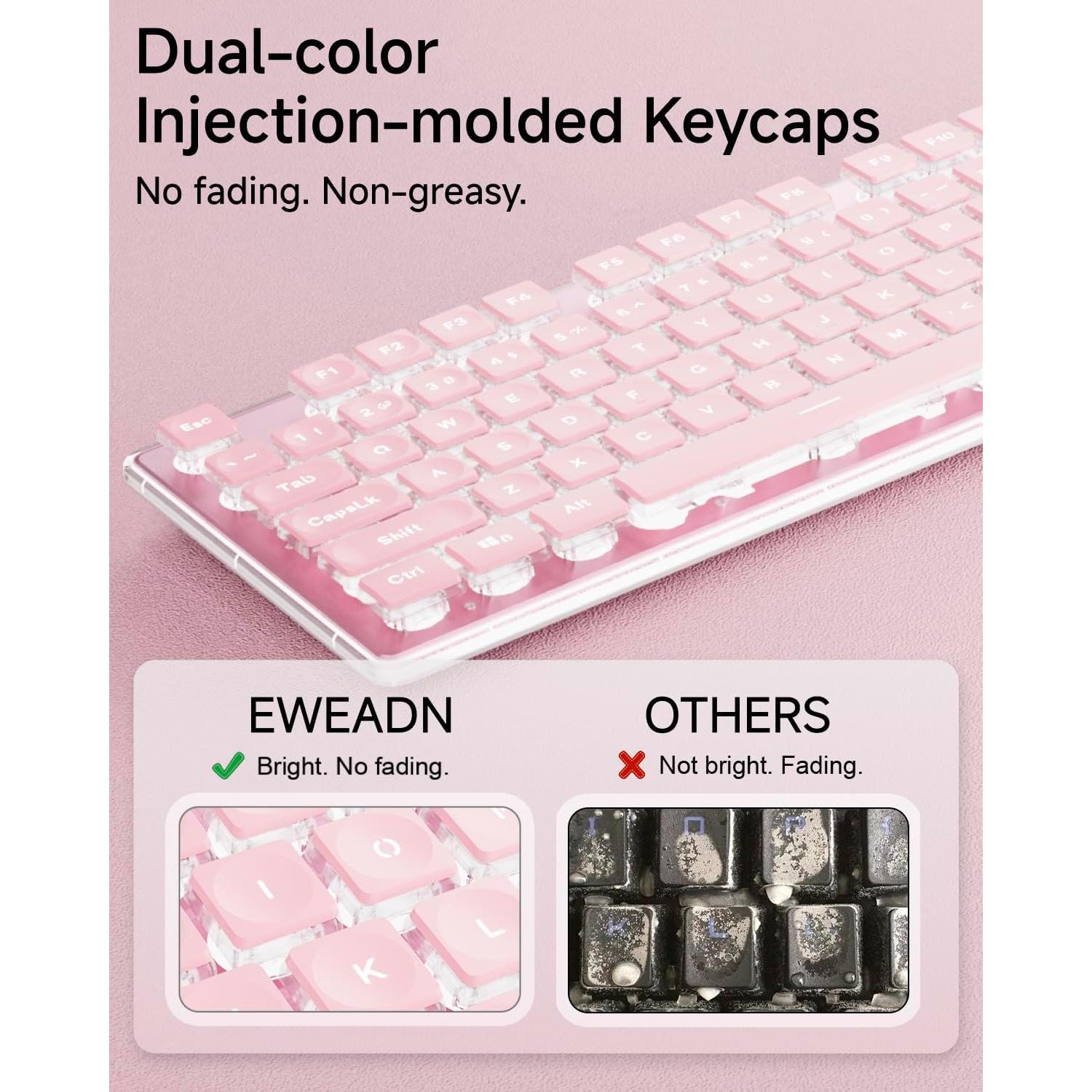Teclado Retroiluminado EWEADN GX710S USB Rosa con Teclas Silenciosas