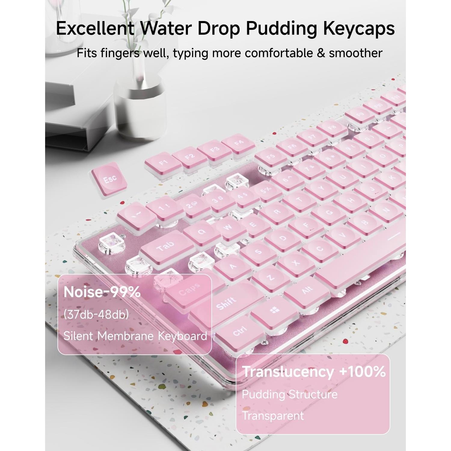 Teclado Retroiluminado EWEADN GX710S USB Rosa con Teclas Silenciosas