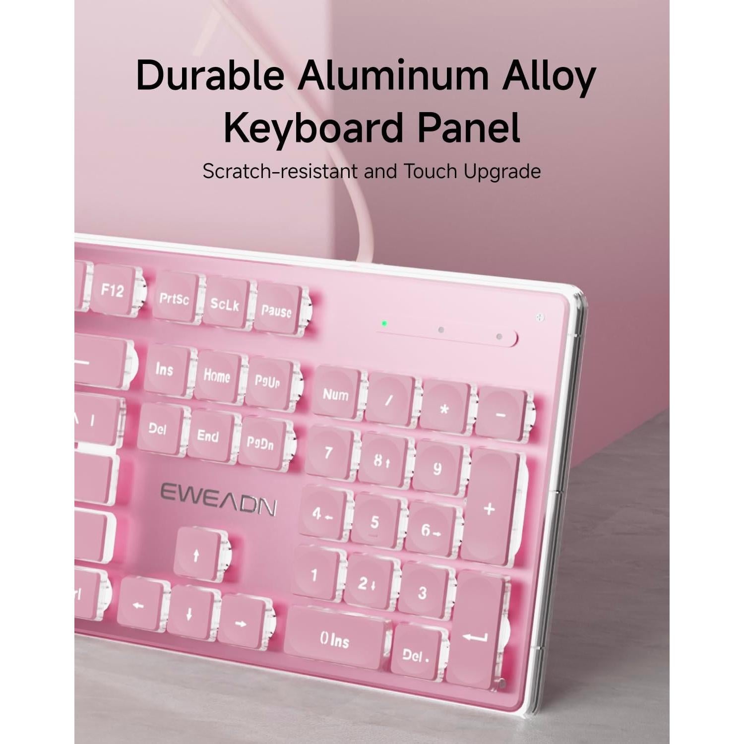Teclado Retroiluminado EWEADN GX710S USB Rosa con Teclas Silenciosas