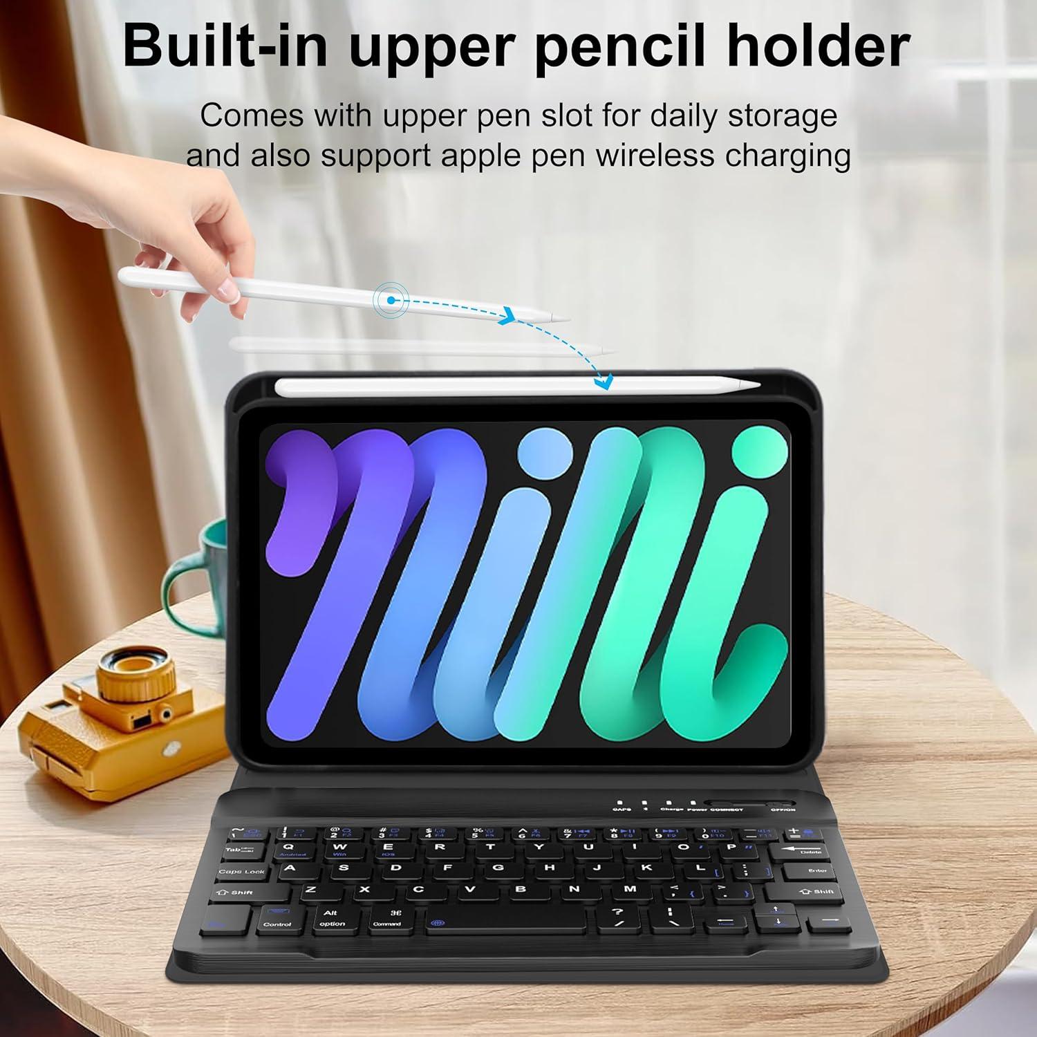 Funda Teclado Bluetooth AMOUOGOEY para iPad Mini 7/6 8.3"