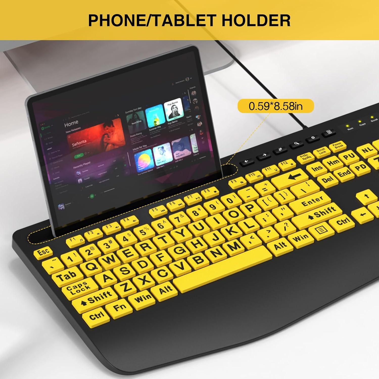 Teclado Ergonómico SABLUTE Amarillo con Reposamuñecas y Soporte
