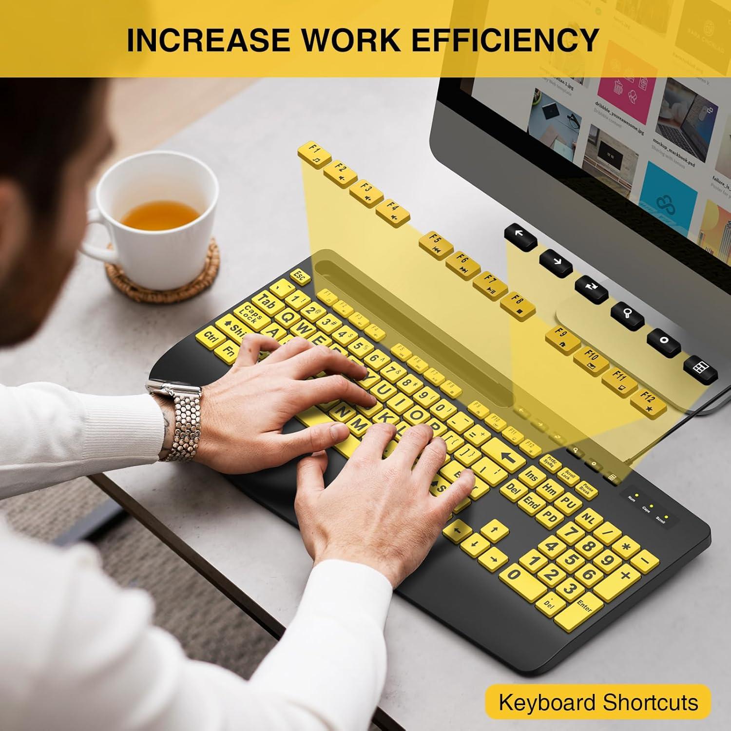 Teclado Ergonómico SABLUTE Amarillo con Reposamuñecas y Soporte