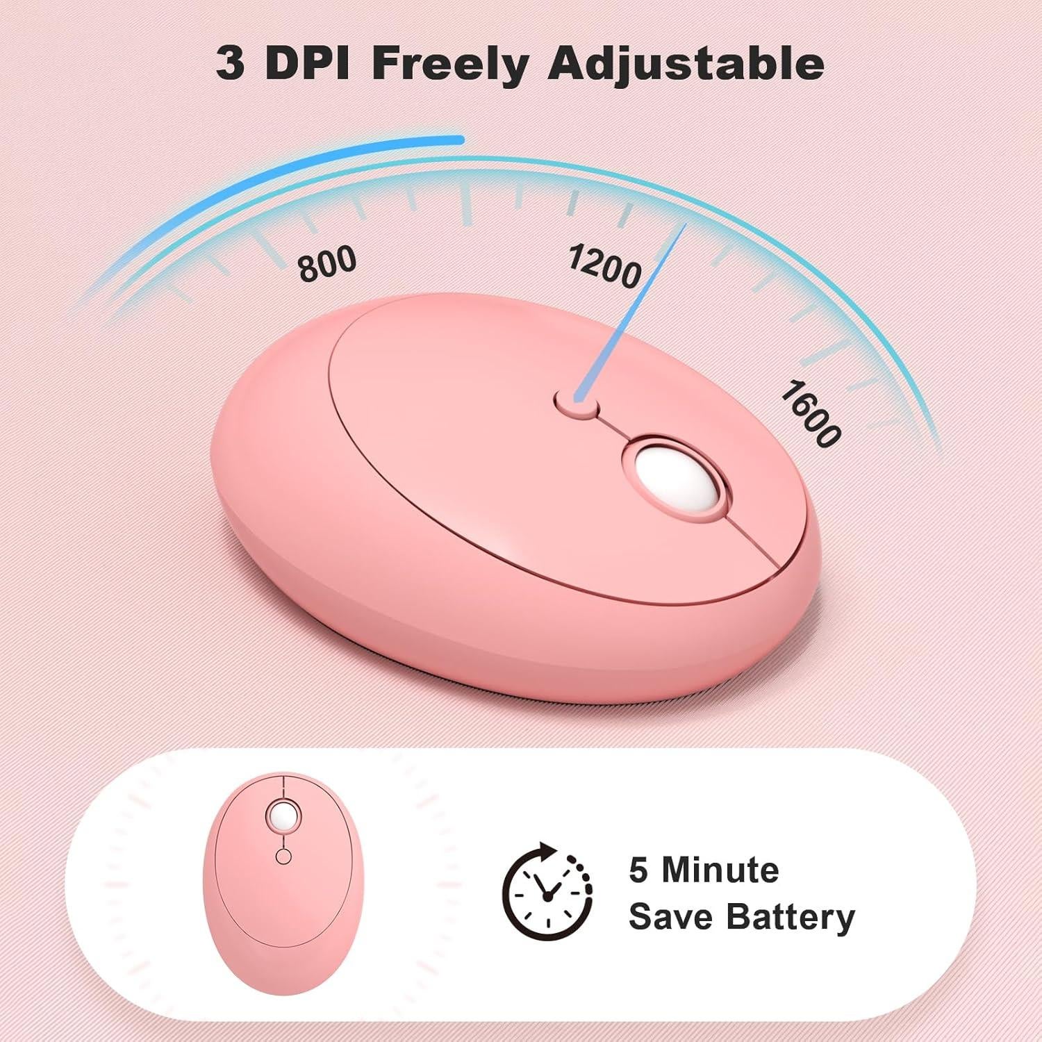 Combo Teclado y Ratón Inalámbricos Retro SQMD Rosa