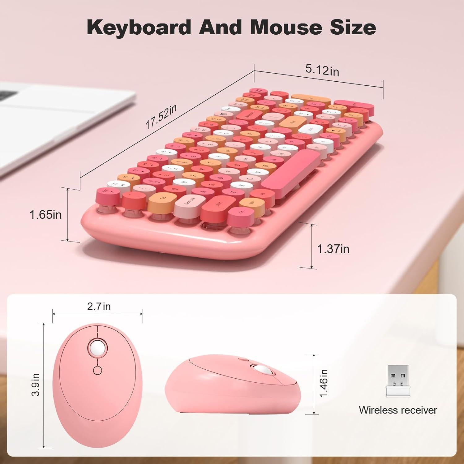 Combo Teclado y Ratón Inalámbricos Retro SQMD Rosa