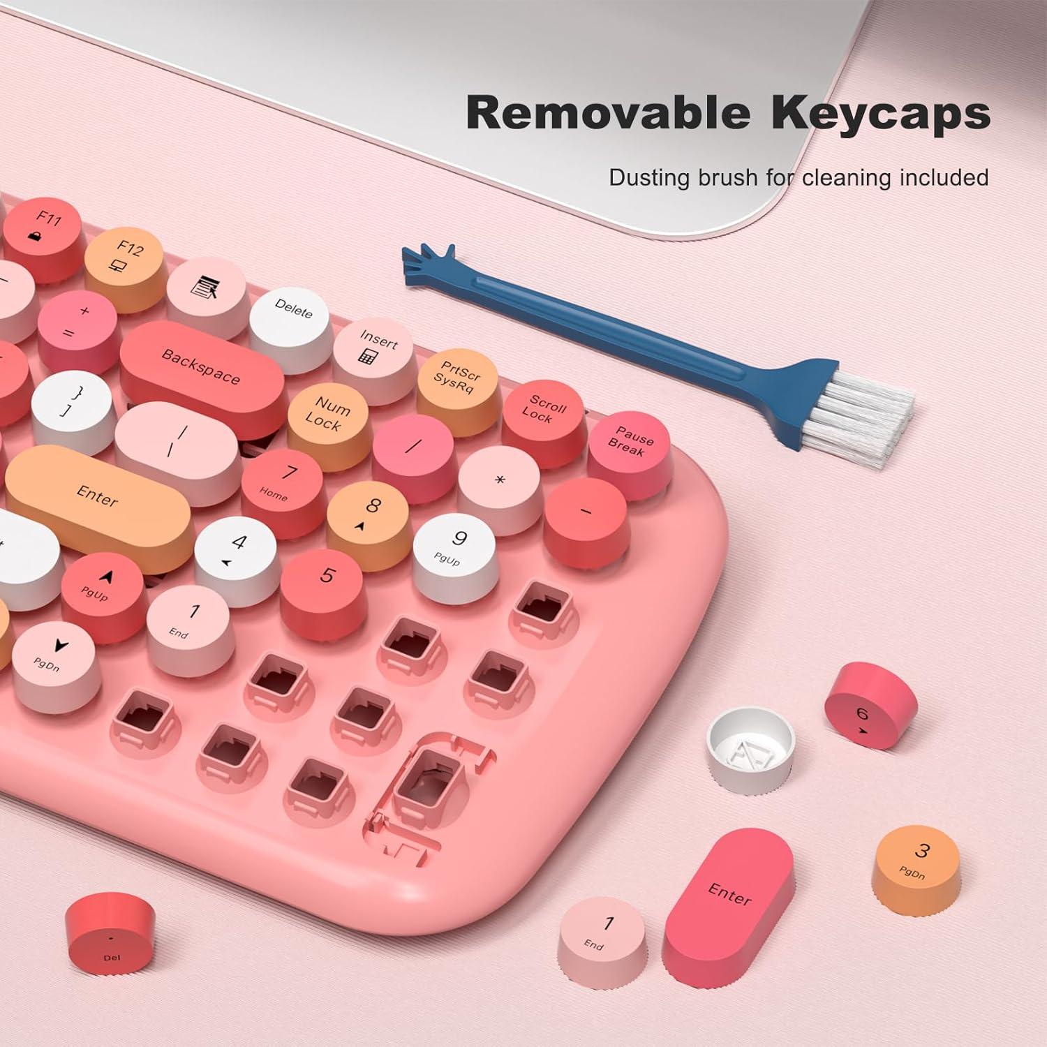 Combo Teclado y Ratón Inalámbricos Retro SQMD Rosa