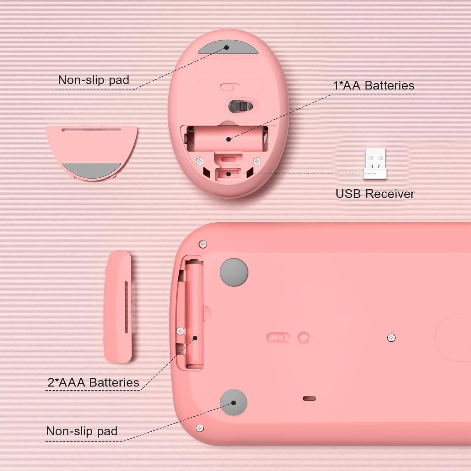 Combo Teclado y Ratón Inalámbricos Retro SQMD Rosa