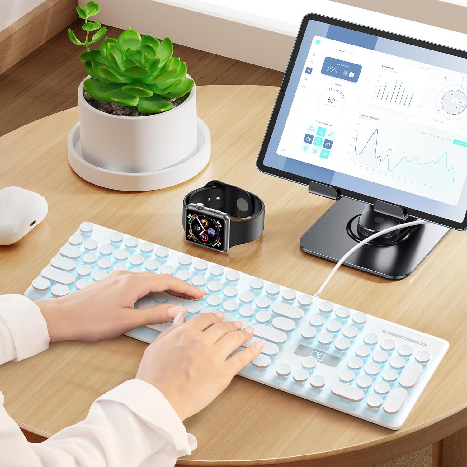 Teclado Retro de Máquina de Escribir 104 Teclas USB Blanco