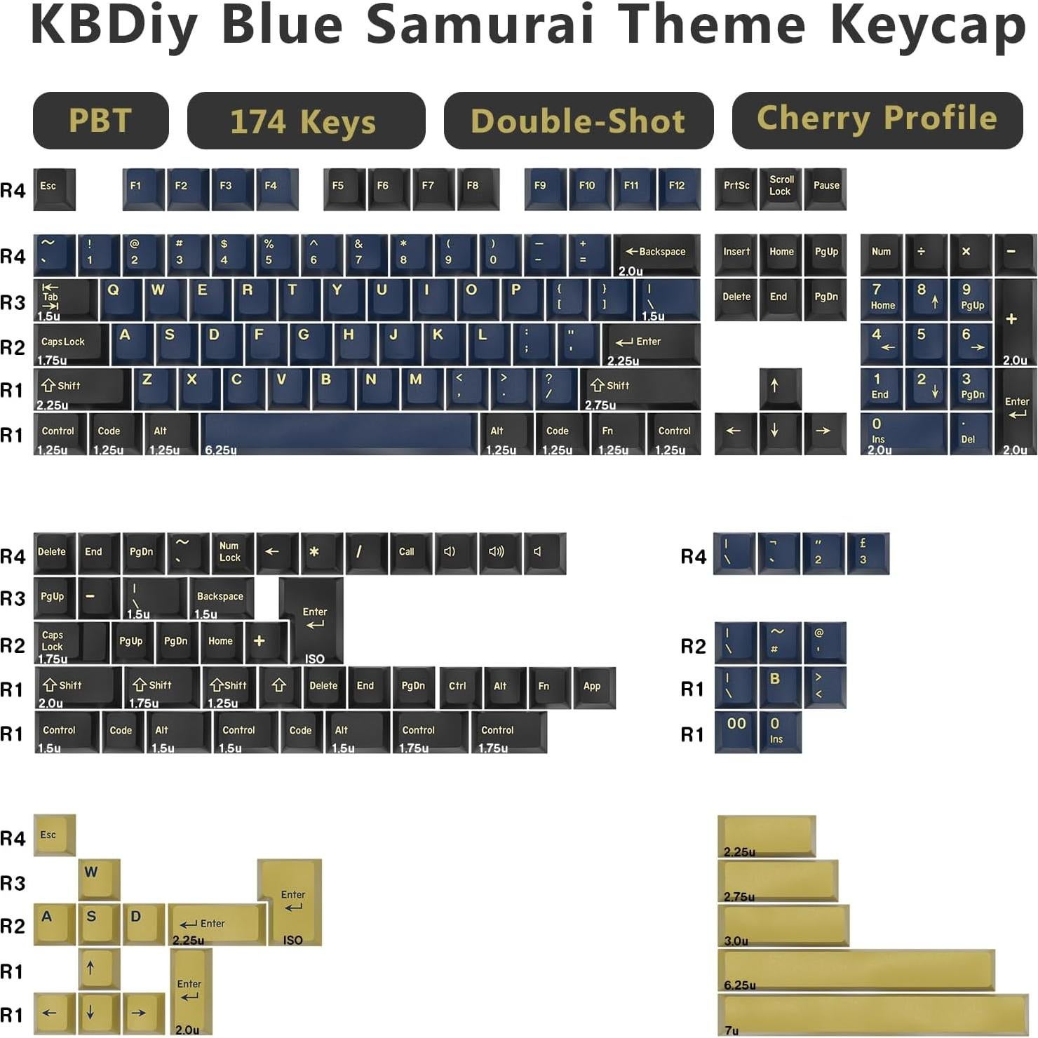 Conjunto de Teclas Personalizadas PBT Doble Tiro KBDiy 174 Teclas