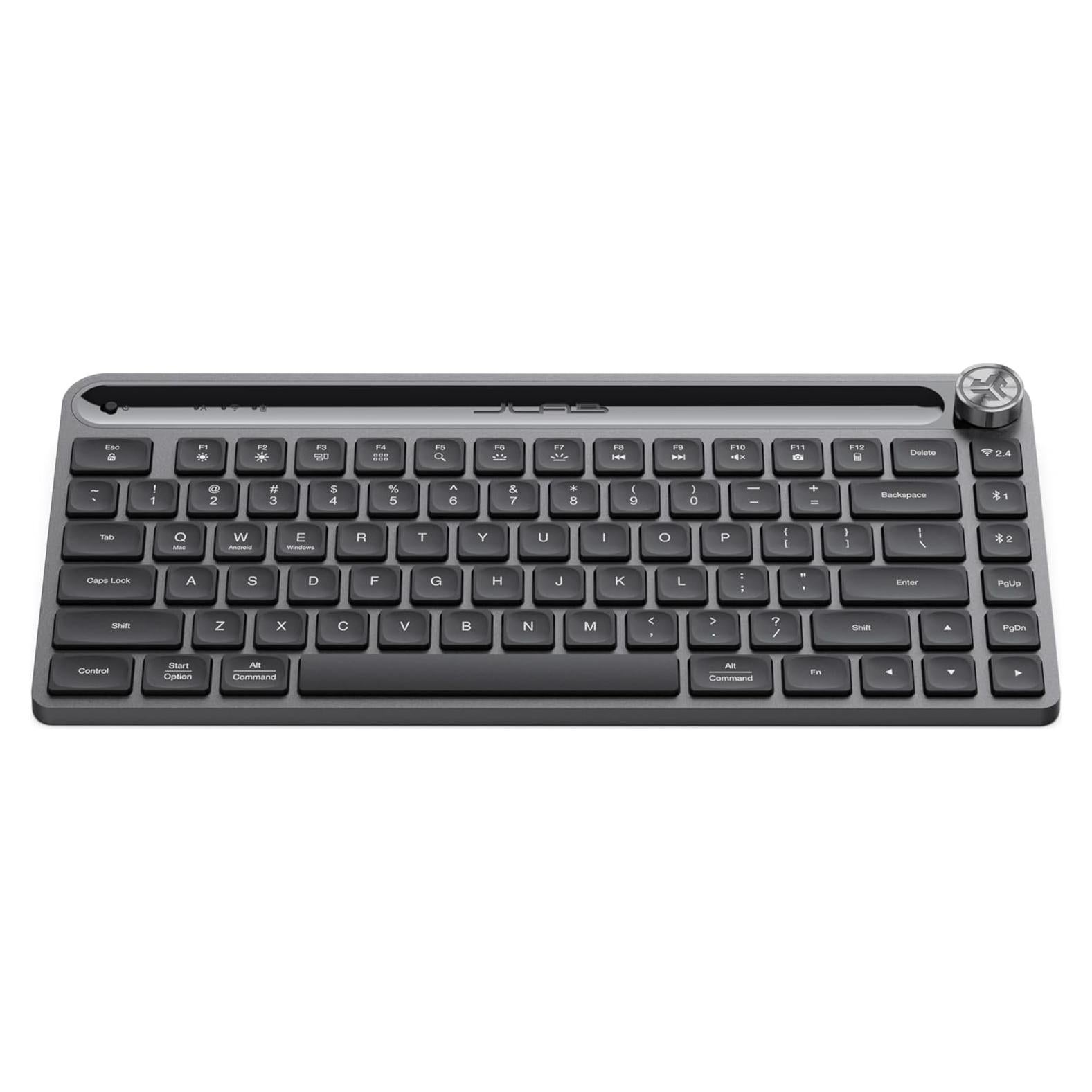JLab Epic Mini Wireless Keyboard, Black, 108 Keys, Connect Via Bluetooth or USB Wireless Dongle, Multi-Device Toggle, Soft Touch Keys, Smart Media Knob, Custom User Profiles, Rechargeable (1 Pack)