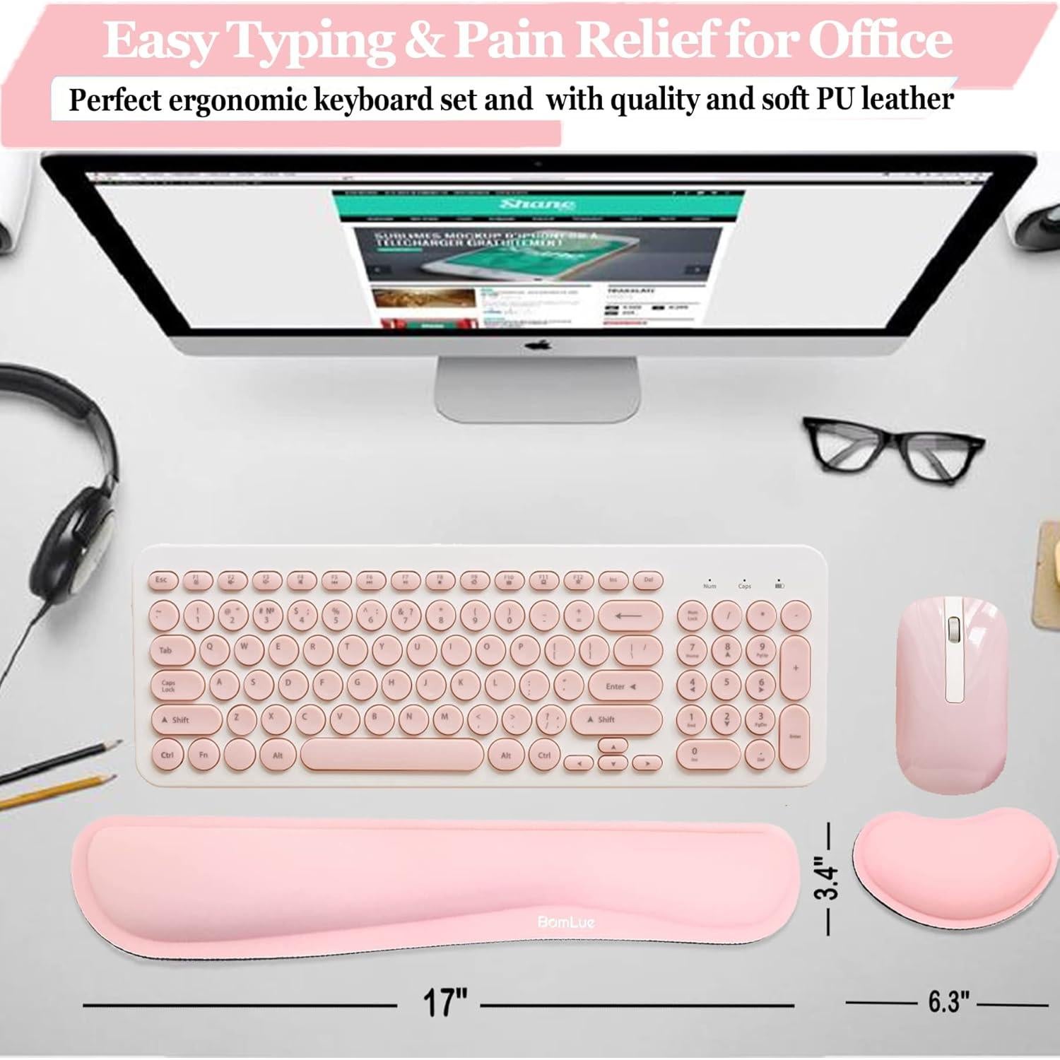 Reposamuñecas Ergonómico BamLue de PU Cuero Limpiable Rosa