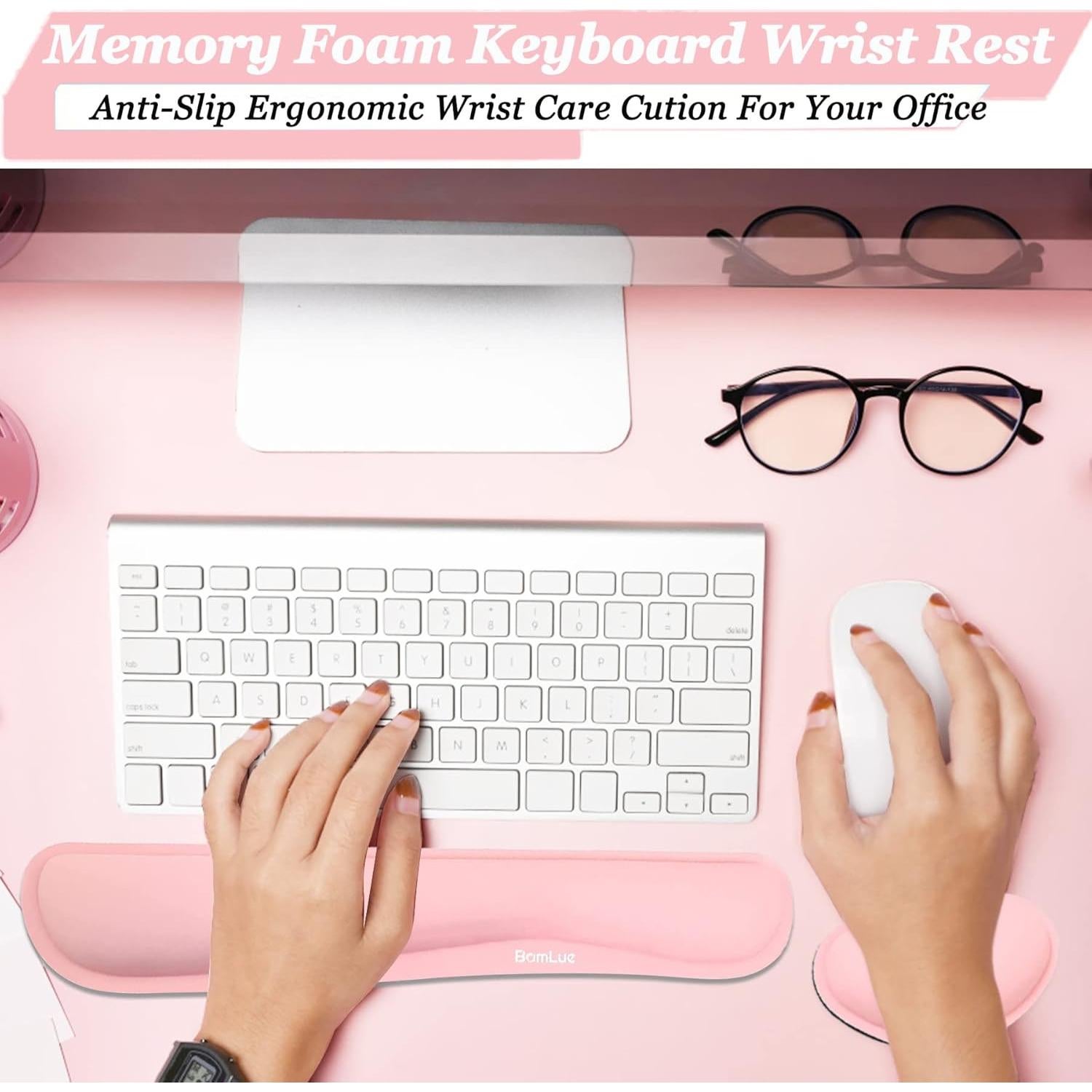 Reposamuñecas Ergonómico BamLue de PU Cuero Limpiable Rosa