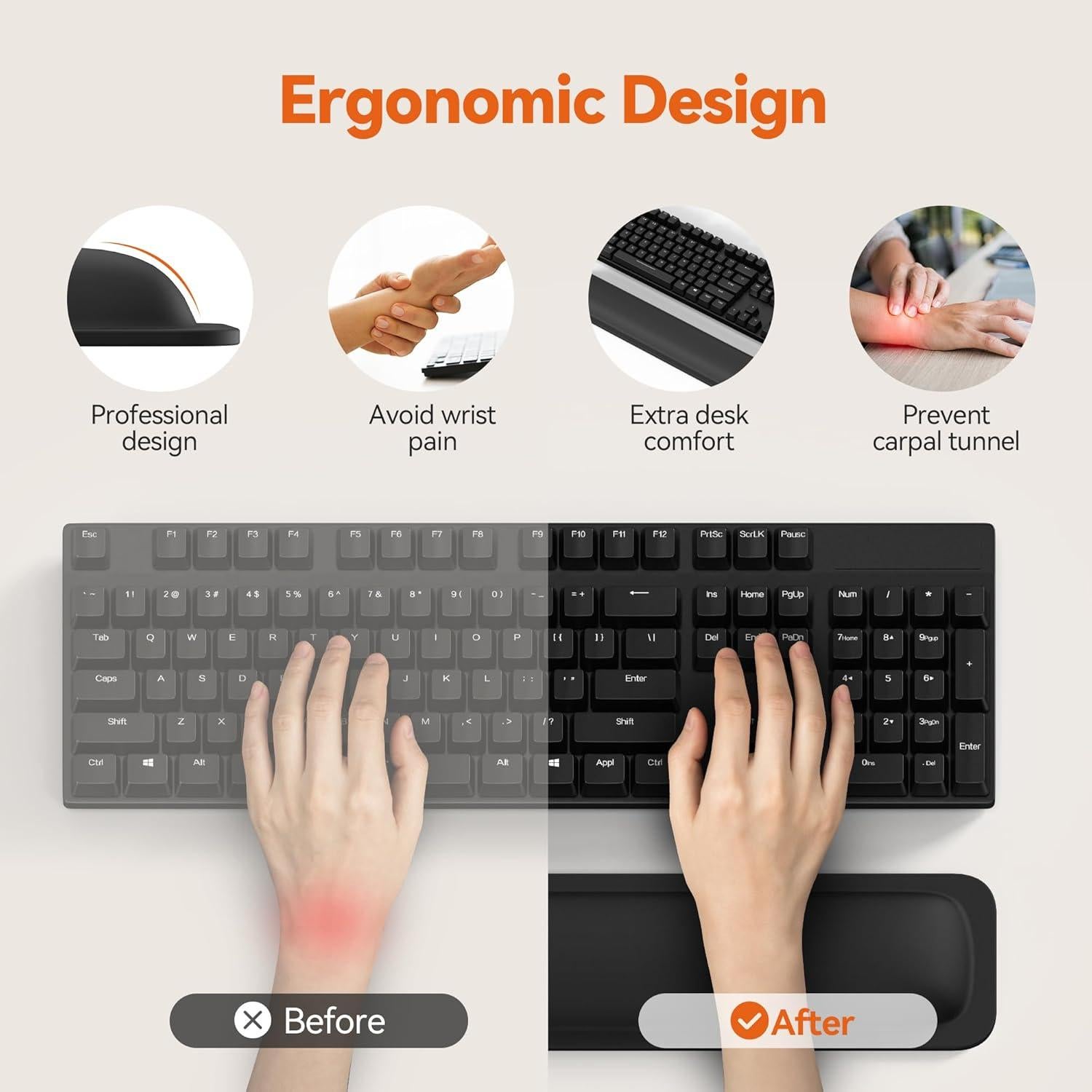 Reposamuñecas Ergonómico TECKNET Negro 43.2x8.4 cm