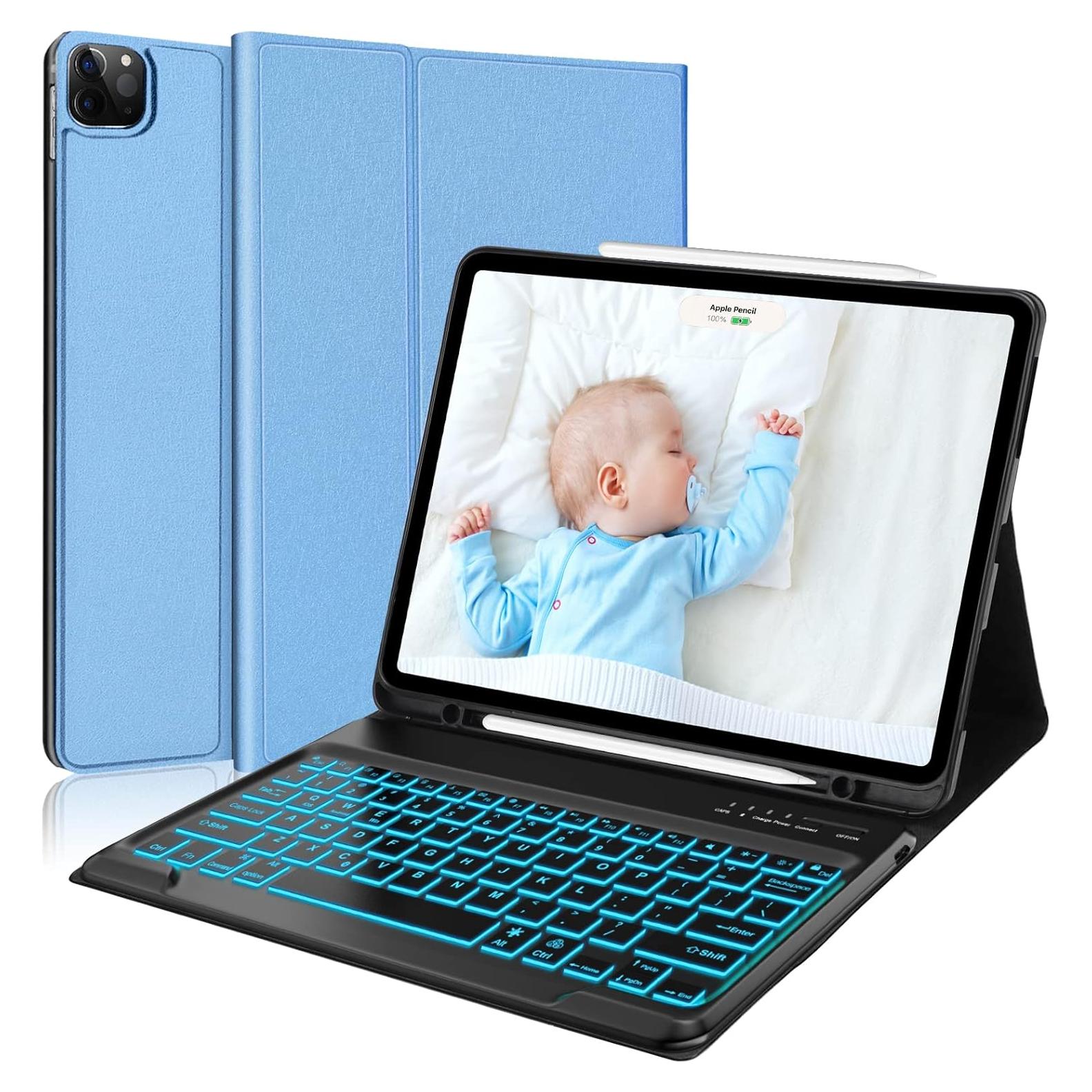 Keyboard Case for iPad Pro 12.9 inch 6th/5th/4th/3rd Gen & iPad Air 13 inch (M3 2025/M2 2024), 7 Color Backlit & Magnetic Detachable Wireless Keyboard, Flip Cover with Pencil Holder, Auto Sleep/Wake