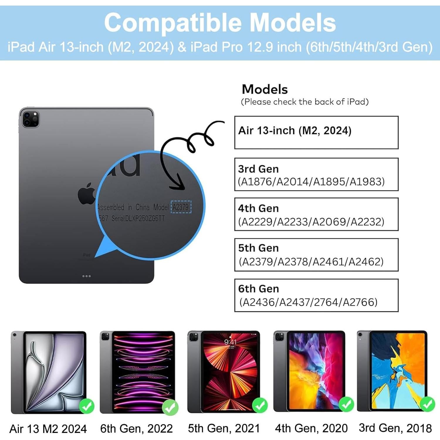 Keyboard Case for iPad Pro 12.9 inch 6th/5th/4th/3rd Gen & iPad Air 13 inch (M3 2025/M2 2024), 7 Color Backlit & Magnetic Detachable Wireless Keyboard, Flip Cover with Pencil Holder, Auto Sleep/Wake