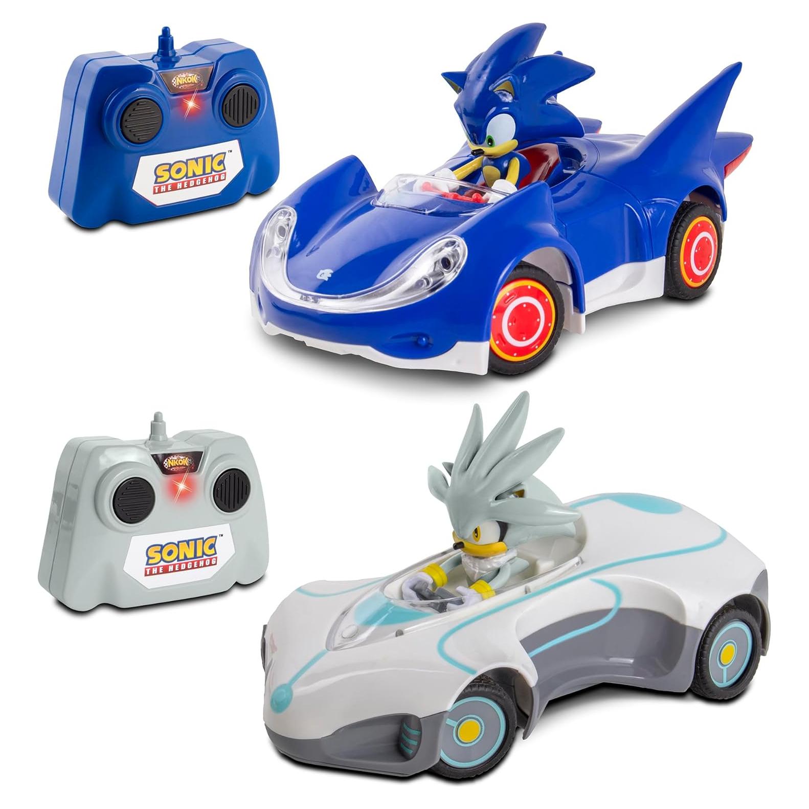 1/28 Scale 2.4GHz RC Sonic 2PK RC Sonic & Silver; Officially Licensed; Full Function Radio Control; Detailed 6.5” Vehicle and Character; Grippy Tires; Adjustable Front Wheels