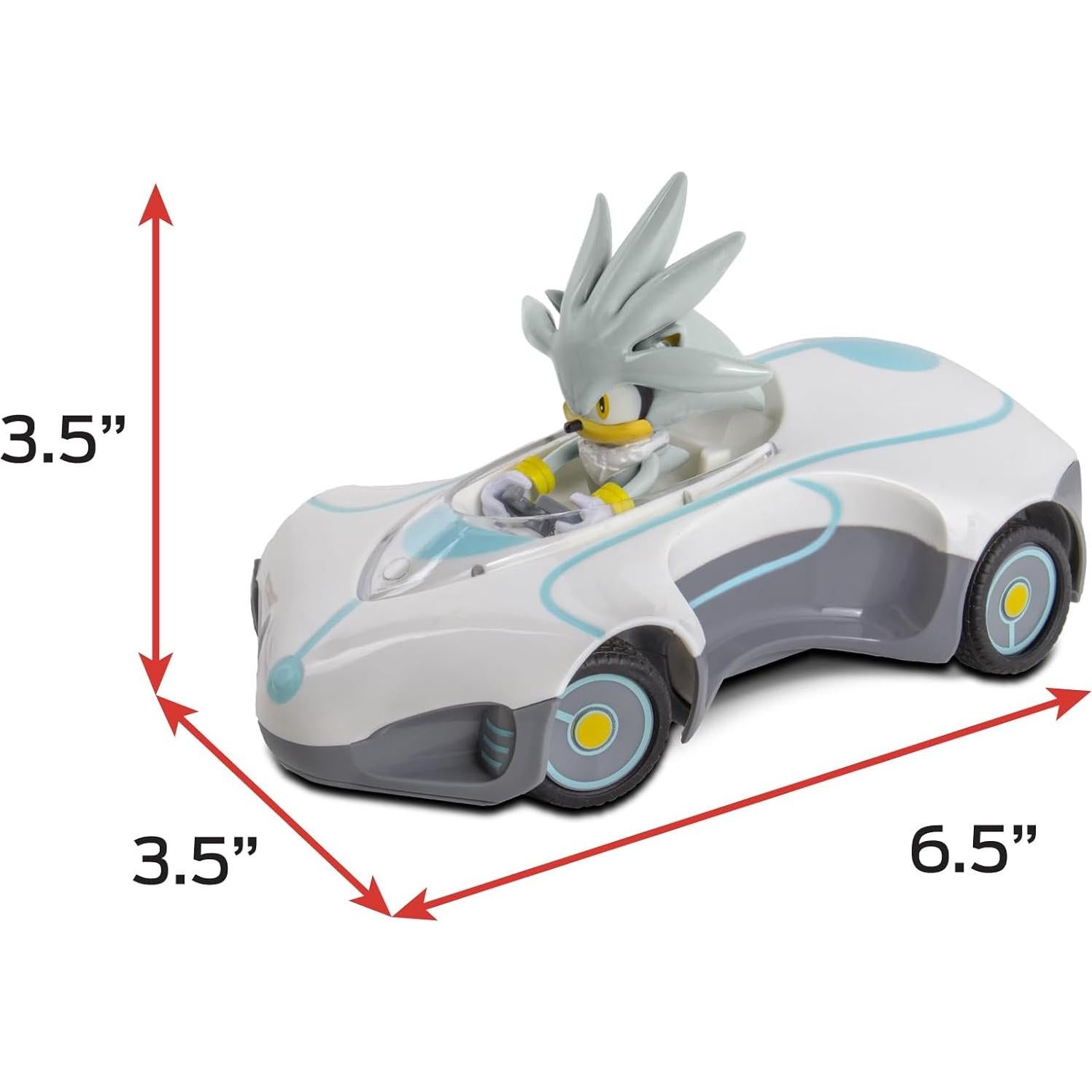 1/28 Scale 2.4GHz RC Sonic 2PK RC Sonic & Silver; Officially Licensed; Full Function Radio Control; Detailed 6.5” Vehicle and Character; Grippy Tires; Adjustable Front Wheels