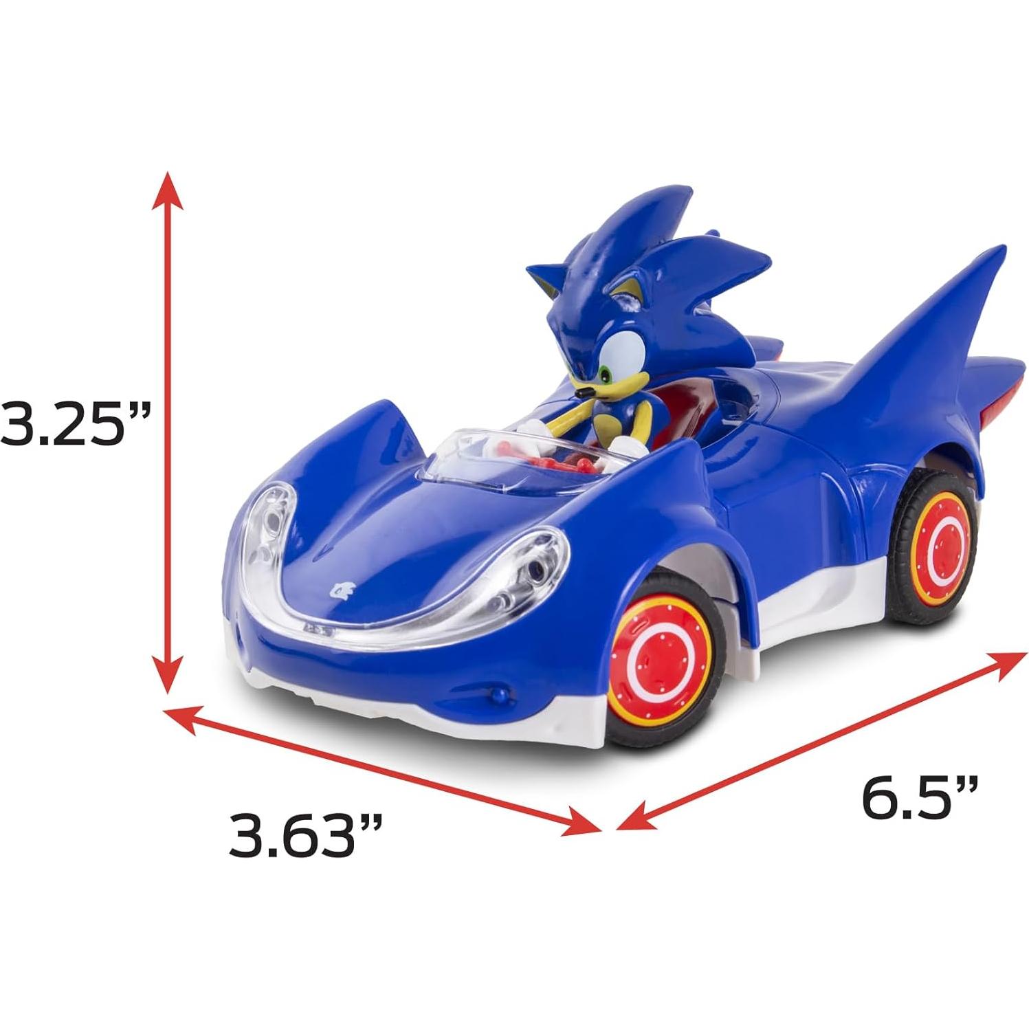 1/28 Scale 2.4GHz RC Sonic 2PK RC Sonic & Silver; Officially Licensed; Full Function Radio Control; Detailed 6.5” Vehicle and Character; Grippy Tires; Adjustable Front Wheels