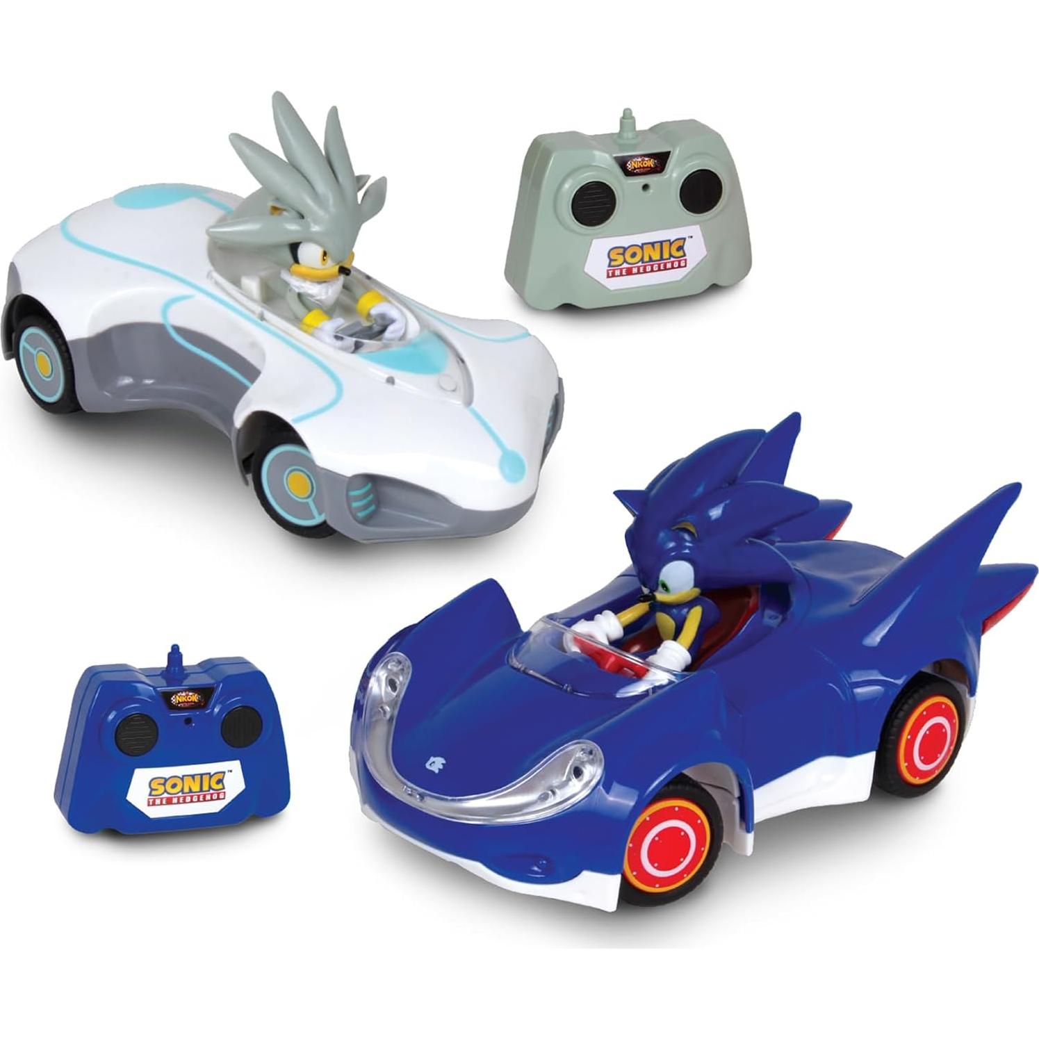 1/28 Scale 2.4GHz RC Sonic 2PK RC Sonic & Silver; Officially Licensed; Full Function Radio Control; Detailed 6.5” Vehicle and Character; Grippy Tires; Adjustable Front Wheels