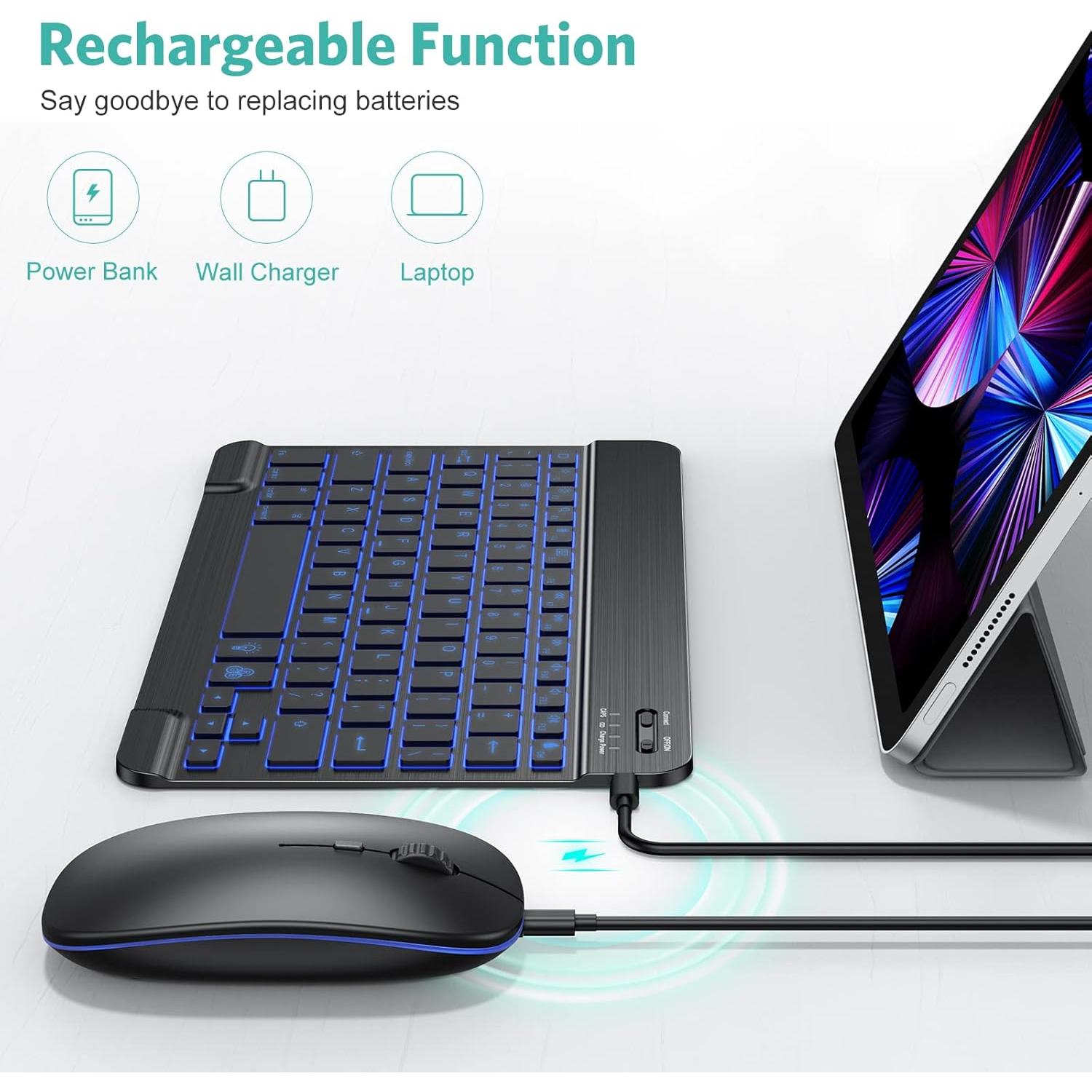 Combo Teclado y Ratón Bluetooth TECURS Recargables Retroiluminados