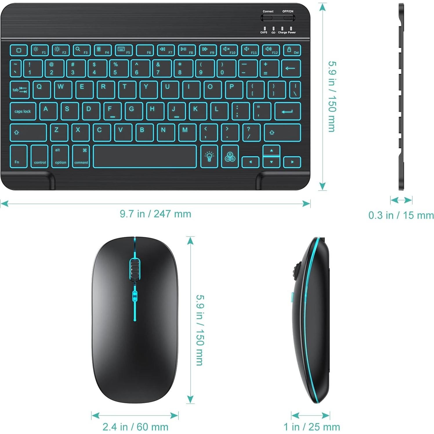 Combo Teclado y Ratón Bluetooth TECURS Recargables Retroiluminados
