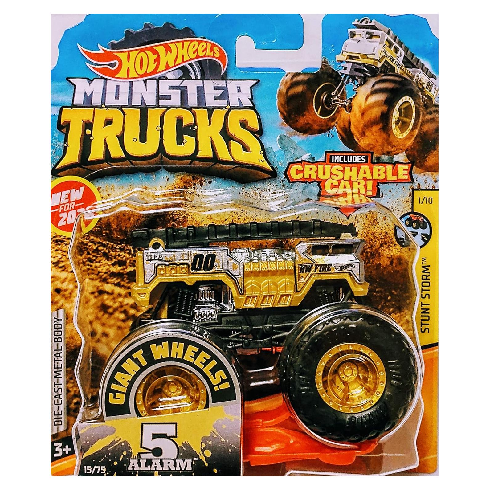 Hot Wheels Monster Jam 5 Alarm Coche Aplastable 15 cm